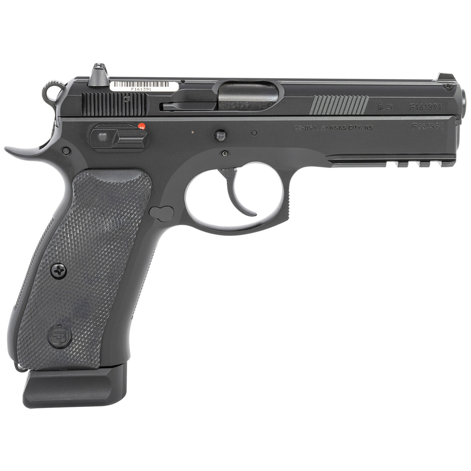 CZ CZ-USA CZ 75 SP-01 9mm Luger 18+1 4.60" Non-Tilted, Cold Hammer Forged Barrel, Black Inside Railed/Serrated Slide, Black Polycoat Steel w/Picatinny Rail/Serrated Trigger Guard & Beavertail Frame, Black Rubber Grips