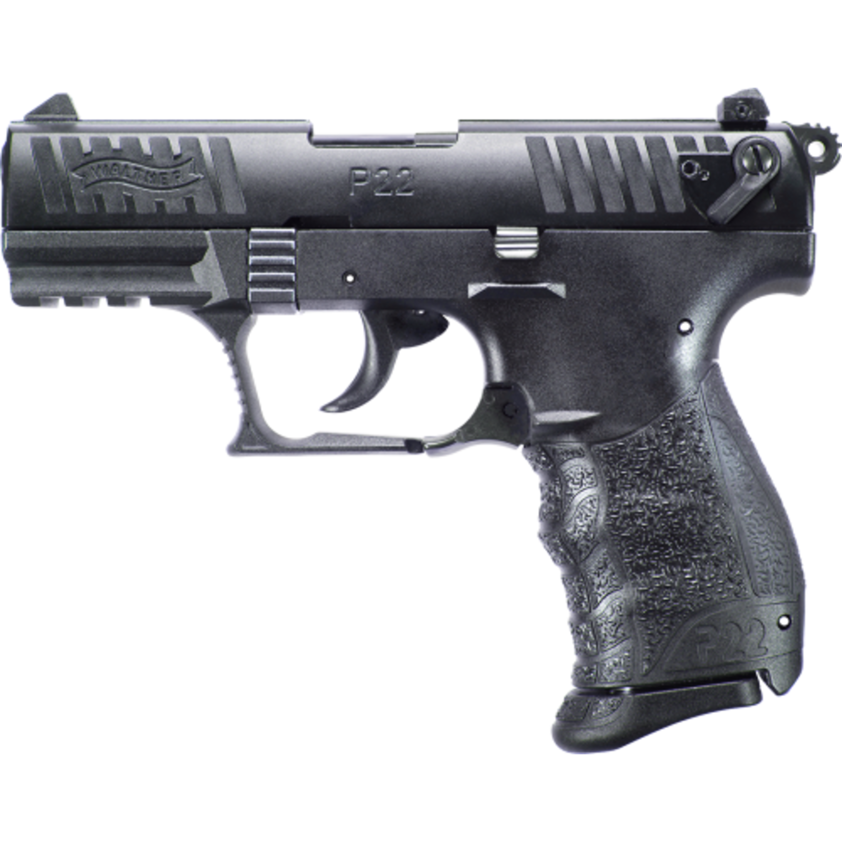 Walther Arms Walther Arms P22Q 22 LR 10+1 3.42" Black Steel Threaded Barrel, Matte Black Tenifer Serrated Slide, Black Polymer Frame w/Picatinny Rail, Black w/Interchangeable Backstrap Grip, Manual Thumb Safety, Ambidextrous