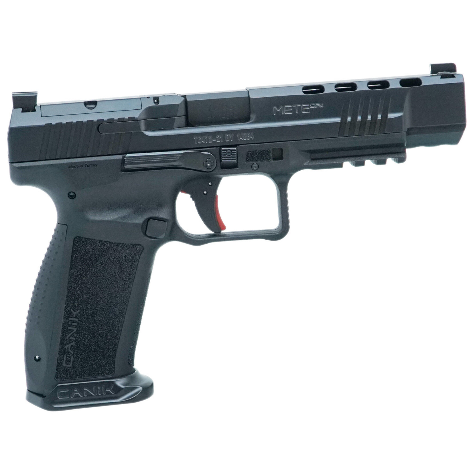 Canik Canik Mete SFx 9mm Luger 18+1/20+1 5.20" Barrel, Black Frame w/Picatinny Accessory Rail, Serrated Optic Cut Steel Slide w/Nitride Finish, Interchangeable Backstrap Grip, Includes 2 Magazines & Holster