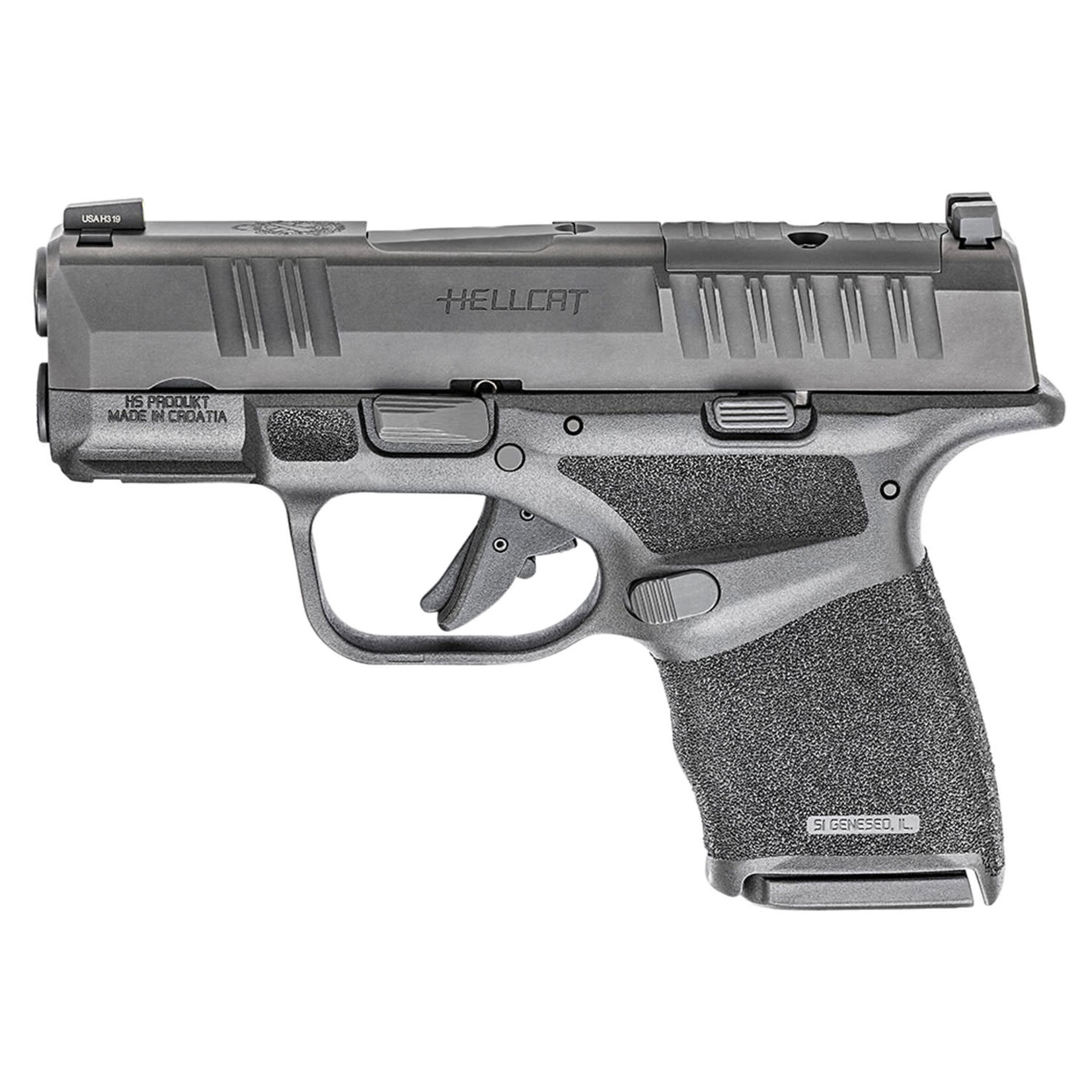 Springfield Armory Springfield Armory Hellcat Micro-Compact OSP 9mm Luger 13+1/11+1 3" Melonite Barrel, Black Polymer Frame w/Picatinny Acc. Rail & Adaptive Grip Texture, Optic Ready Black Melonite Slide