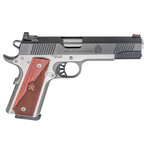 Springfield Armory Springfield Armory 1911 Ronin 9mm Luger 9+1 5" Barrel, Stainless Steel Frame w/Beavertail, Serrated Blued Carbon Steel Slide, Hybrid Smooth/Checkered Crossed Cannon Wood Laminate Grip