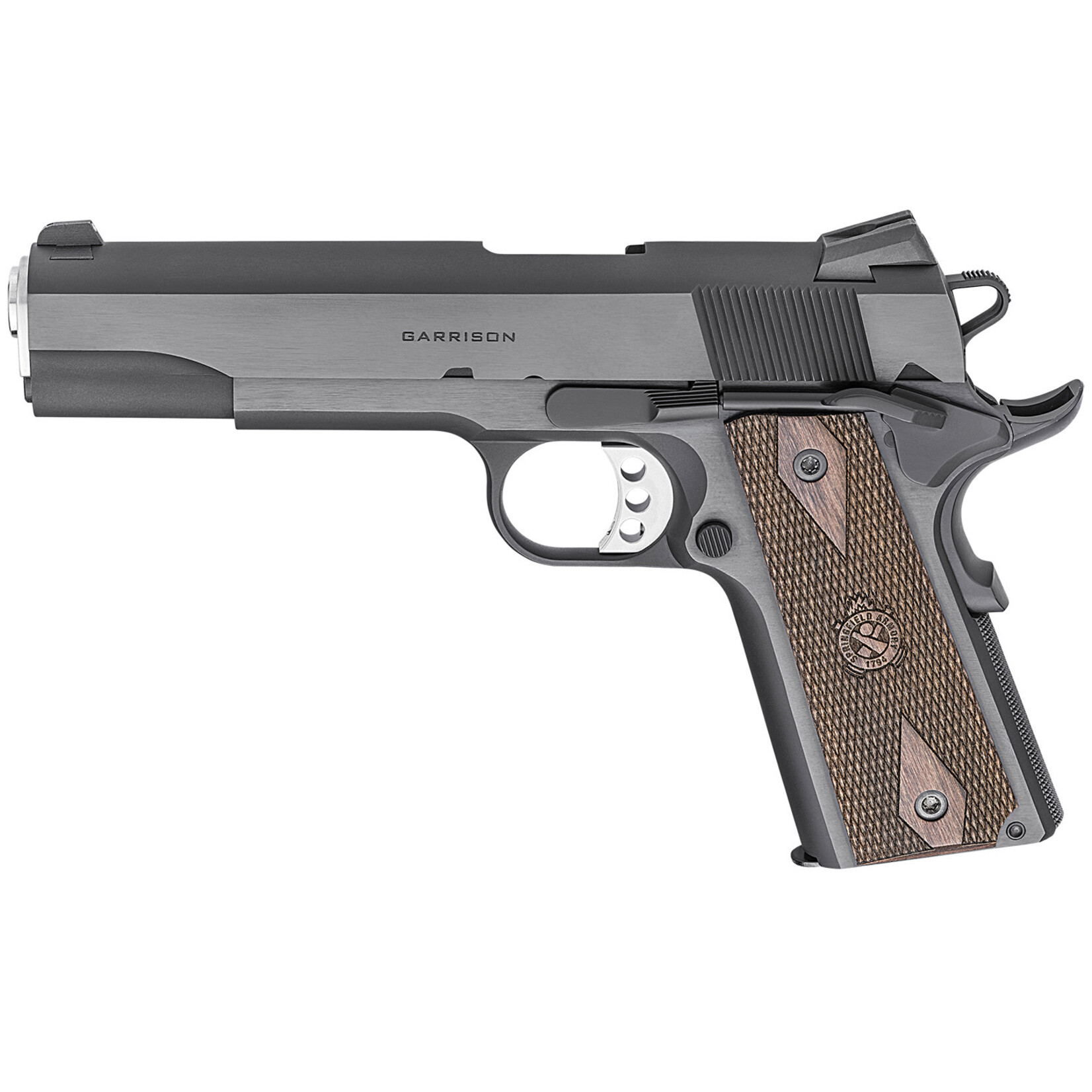Springfield Armory Springfield Armory 1911 Garrison 9mm Luger 9+1 5" Barrel, Blued Carbon Steel Frame w/Beavertail, Serrated Slide, Thin-Line Wood Grips Feature Double-Diamond Pattern Grip & Crossed Cannon Logo