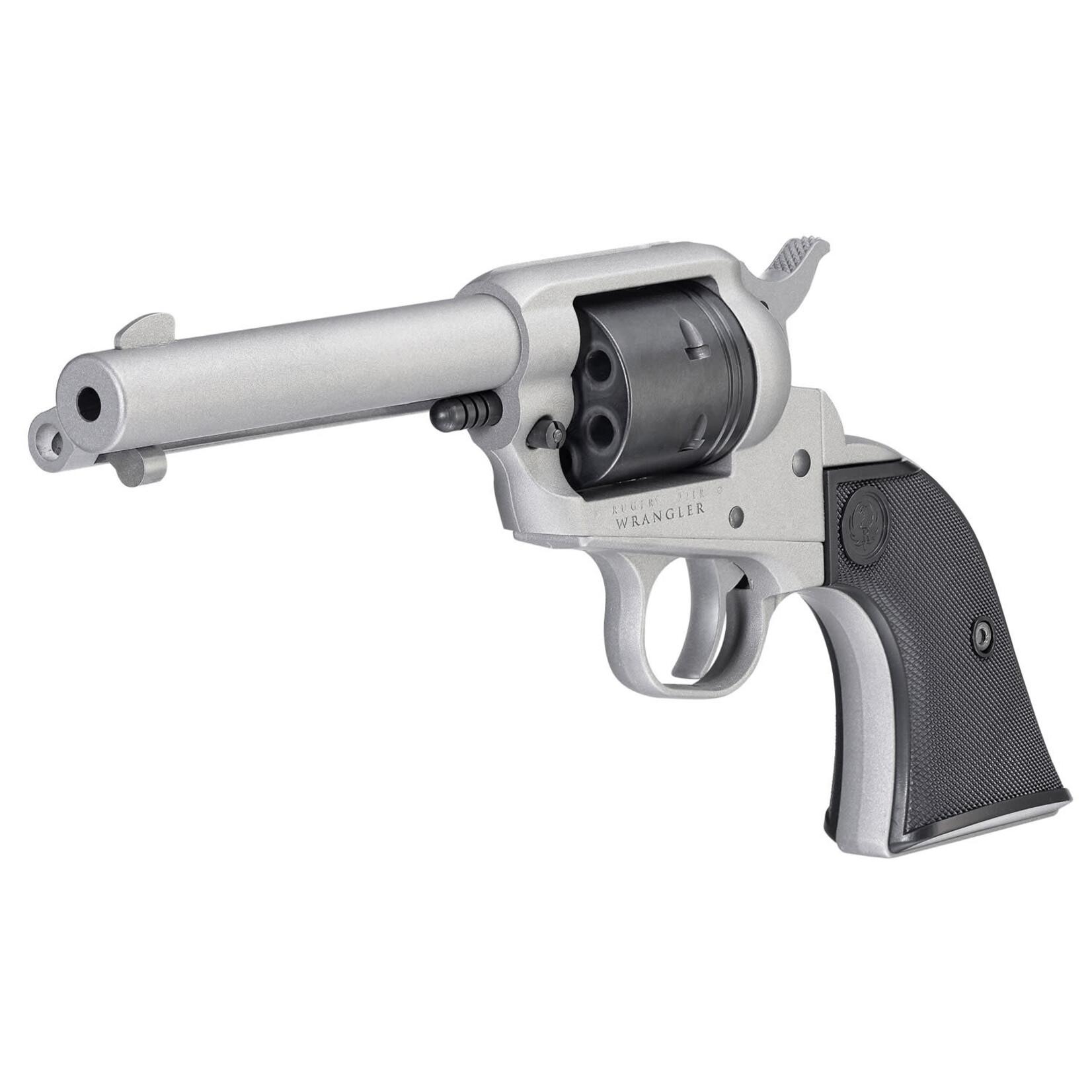 Ruger Ruger Wrangler 22 LR 6 Shot 4.62" Silver Cerakote, Silver Cerkoate Aluminum Frame & Cylinder Black Checkered Polymer Grips