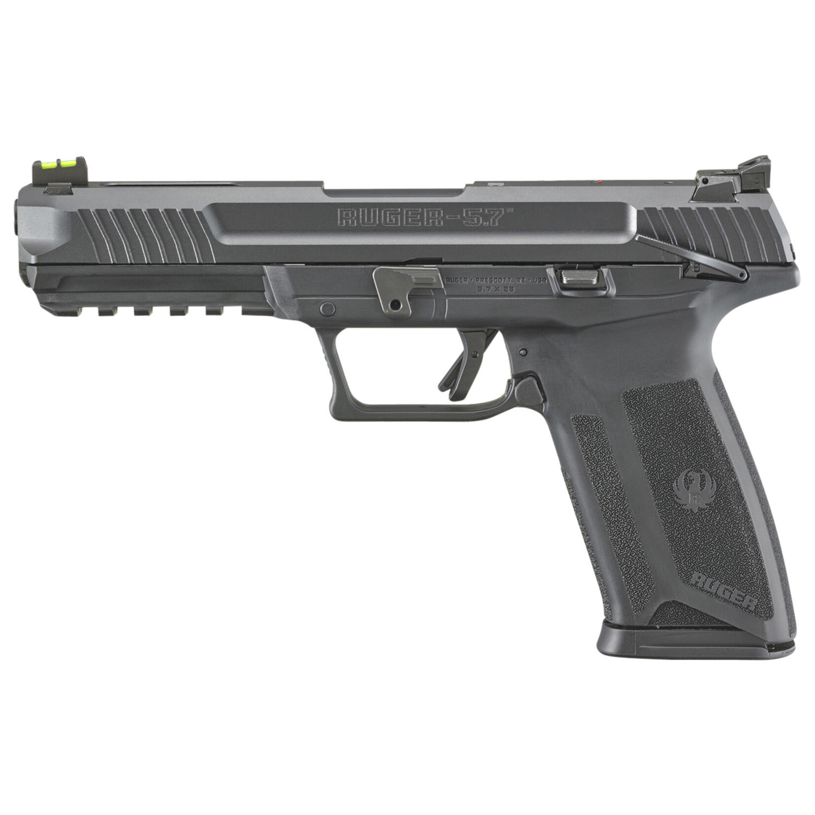 Ruger Ruger Ruger-5.7 5.7x28mm 4.94" Barrel 20+1, Black Polymer Frame With Picatinny Acc. Rail, Drilled & Tapped Lightening Cut Steel Slide, Ambidextrous Safety, Optics Ready