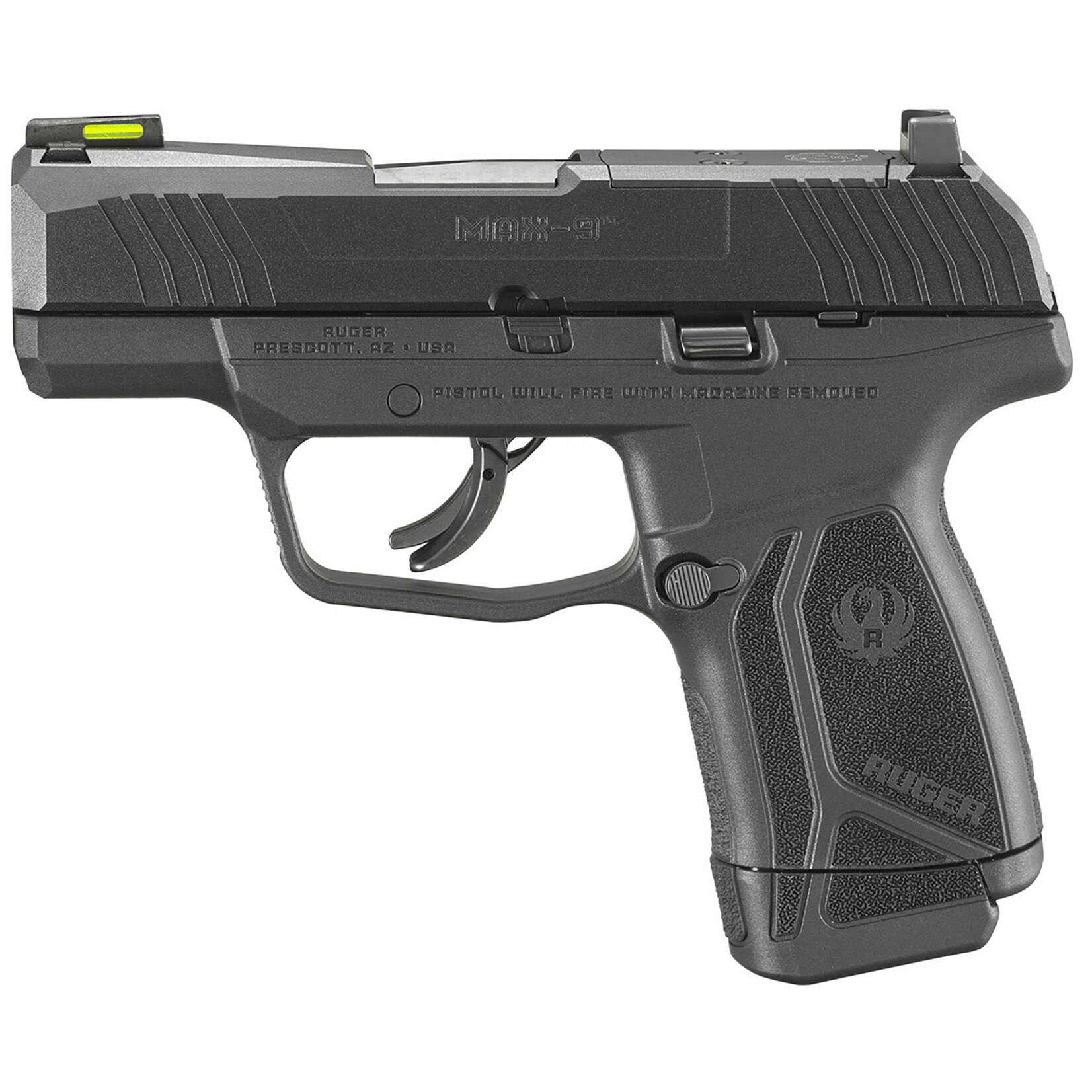 Ruger Ruger Max-9 Optic Ready 9mm Luger 3.20" Barrel 10+1 Or 12+1, High Performance Glass-Filled Nylon Grip Frame, Optic Cut Through-Hardened Steel Slide, Polymer Grip & No Manual Safety
