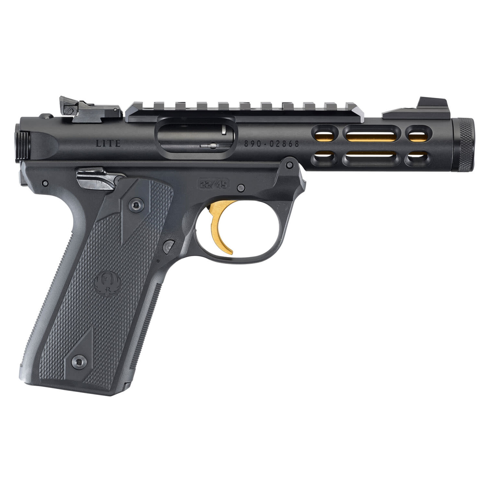 Ruger Ruger Mark IV 22/45 Lite 22 LR 10+1 4.40" Steel/Threaded Barrel, Black Anodized Ventilated Aluminum w/Picatinny Rail Slide, Black Checkered 1911-Style Panel Grip
