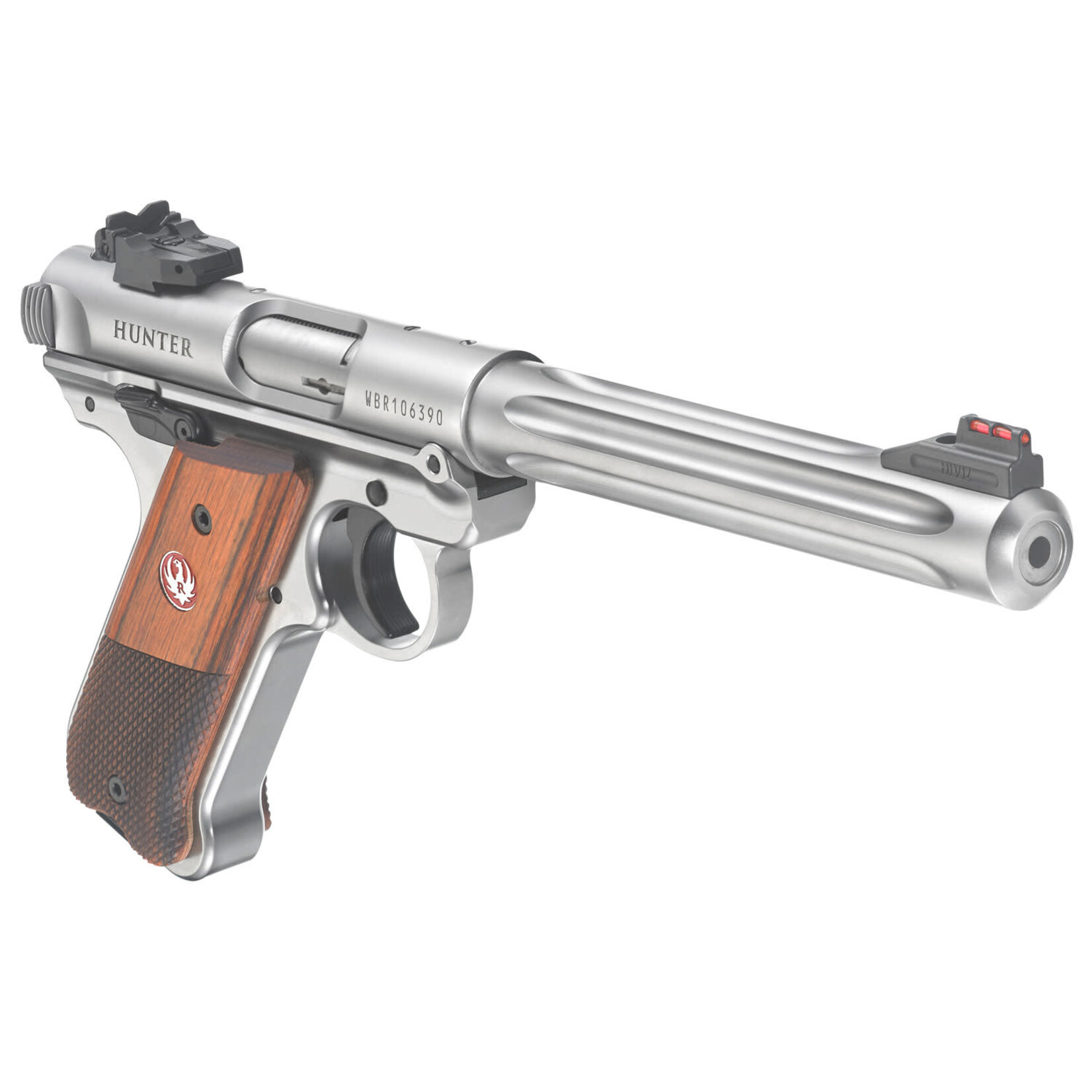 Ruger Ruger Mark IV Hunter 22 LR 10+1 6.88" Satin Stainless Fluted Bull Barrel, Satin SS Slide, Checkered Laminate Grip