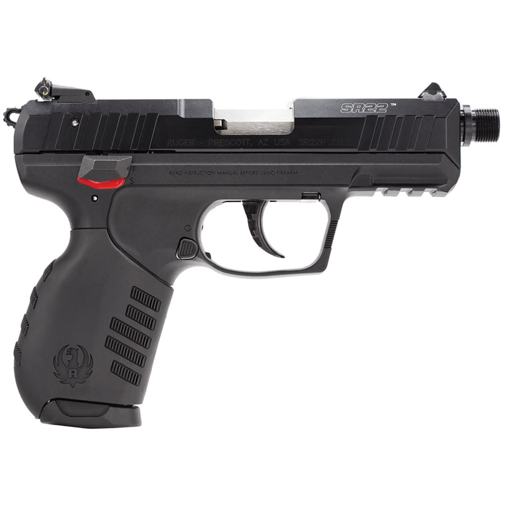Ruger Ruger SR22 22 LR Caliber with 3.50" Threaded Barrel, 10+1 Capacity, Black Finish Picatinny Rail Frame, Serrated Black Anodized Aluminum Slide & Interchangeable Backstrap Grip