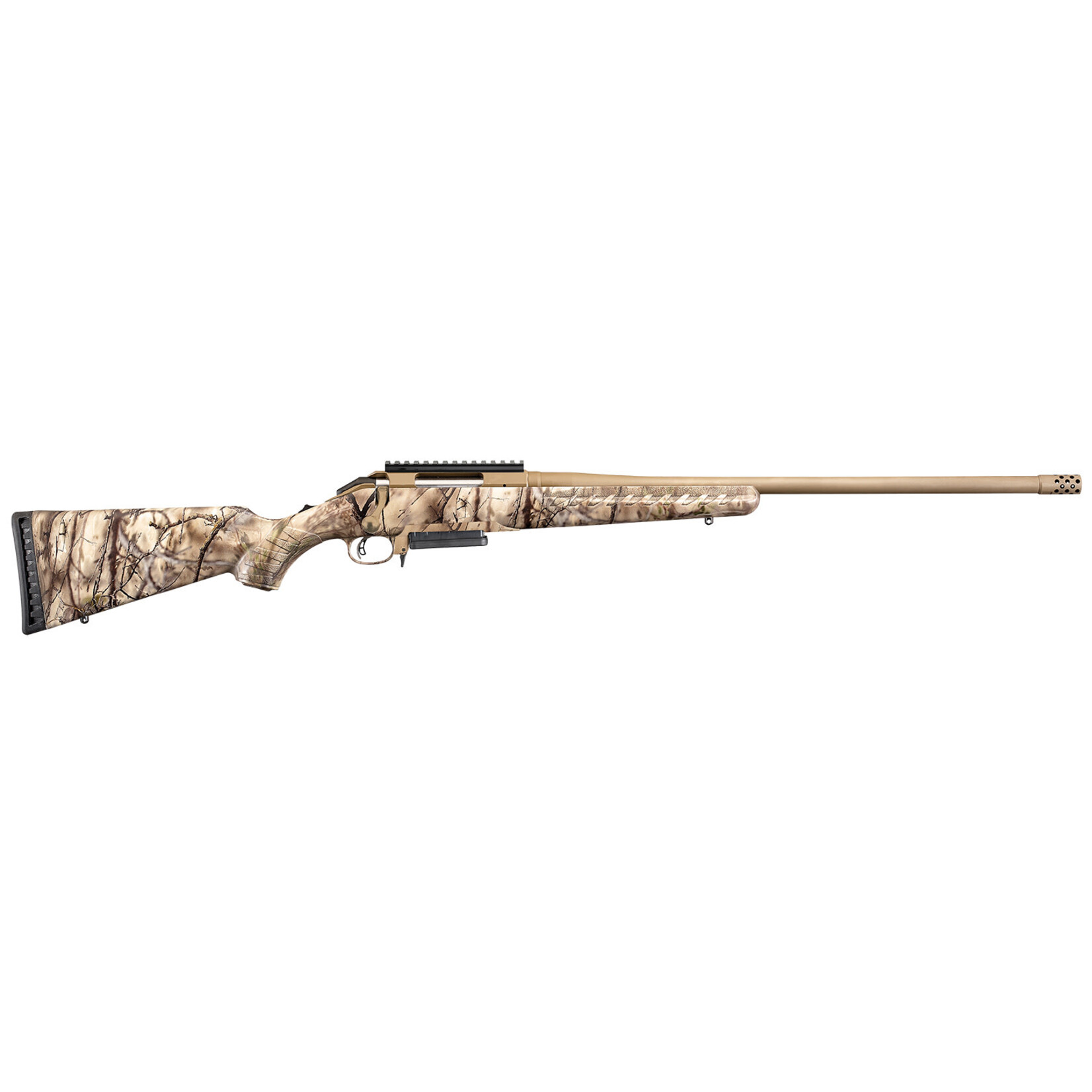 Ruger Ruger American 6.5 Creedmoor 3+1 22" Threaded/Muzzle Brake Barrel With Burnt Bronze Cerakote Finish, GoWild Camo I-M Brush Synthetic Stock, AI-Style Magazine, Optics Ready