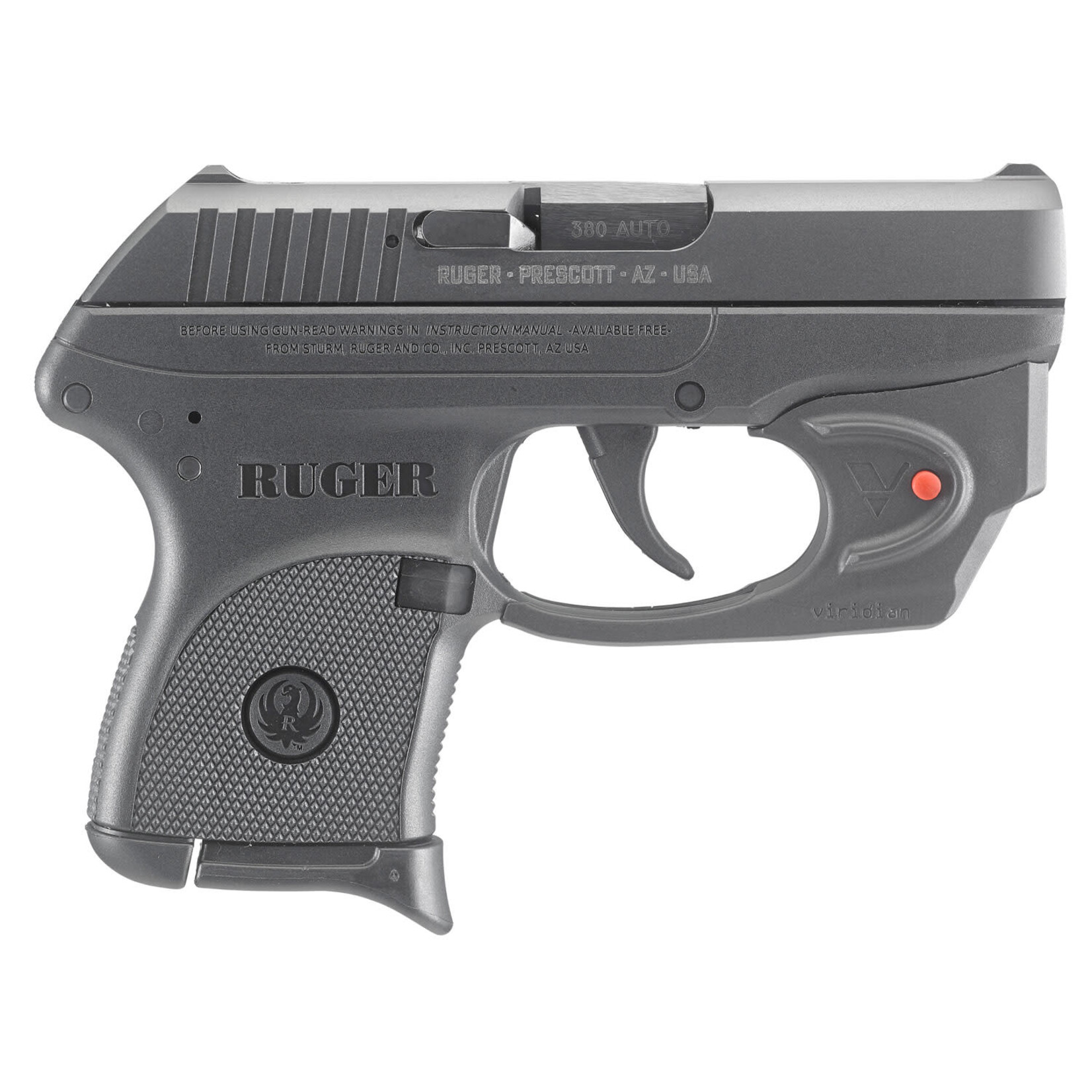 Ruger Ruger LCP 380 ACP 6+1 2.75" Black Oxide Serrated Slide, Black Polymer Frame w/Viridian E-Series Laser, Black Polymer Grips