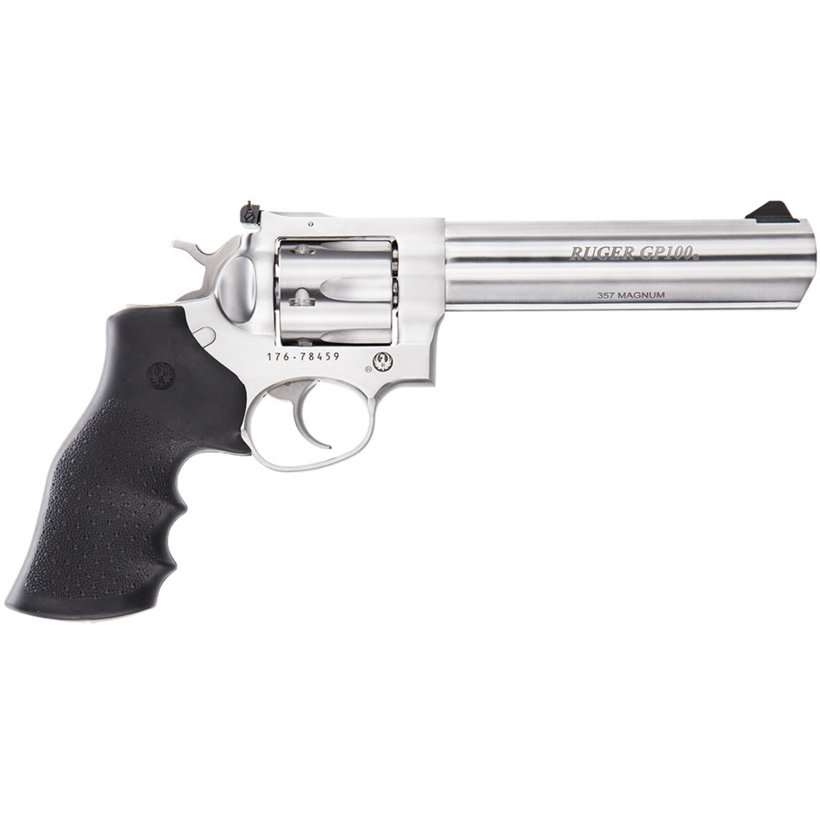 Ruger Ruger GP100 357 Mag Caliber with 6" Barrel, 6rd Capacity Cylinder, Overall Satin Finish Stainless Steel, Finger Grooved Black Hogue Monogrip Grip & Adjustable Rear Sight