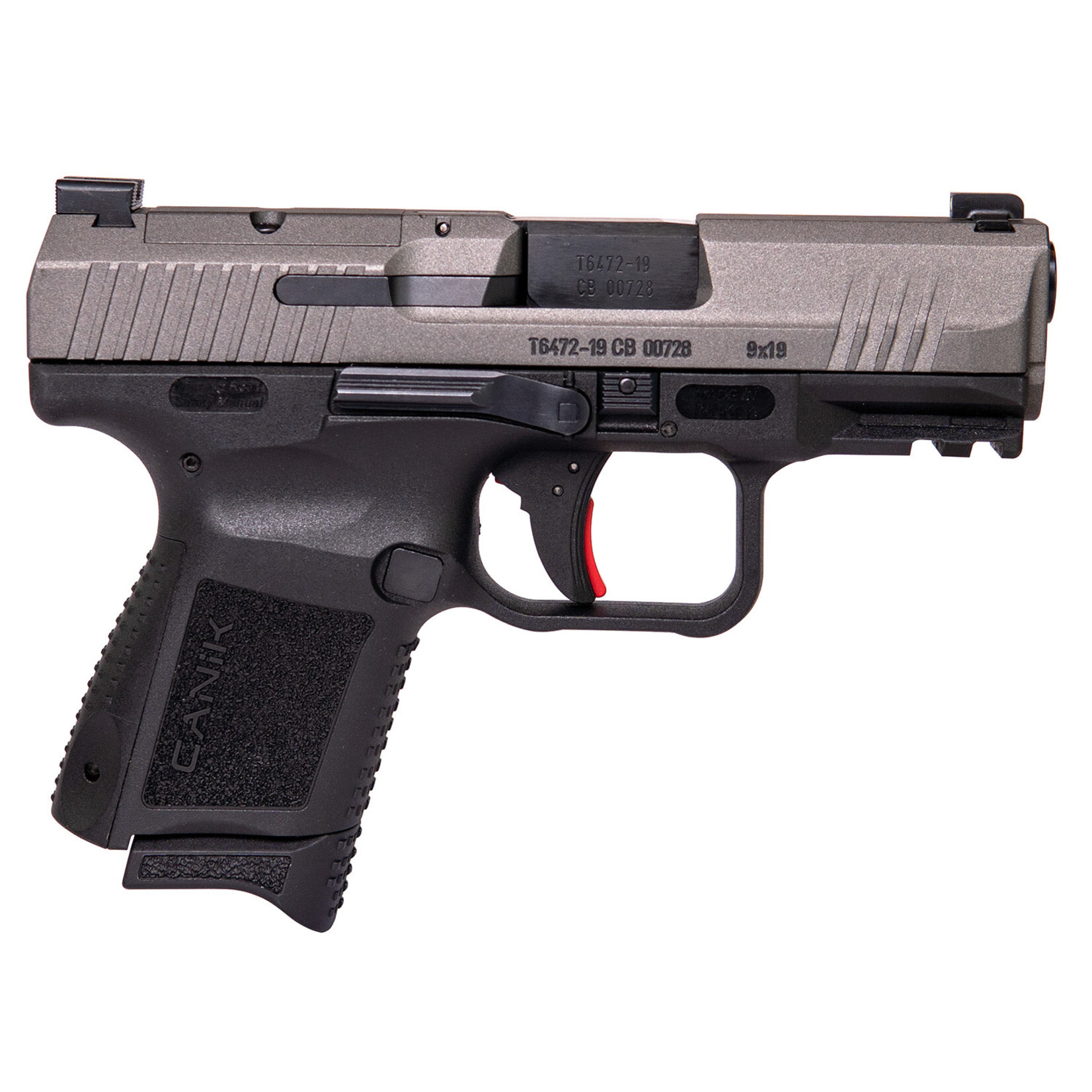 Canik Canik TP9 Elite Subcompact 9mm Luger Caliber with 3.60" Barrel, 15+1 or 12+1 Capacity, Black Finish with Picatinny Rail Frame, Serrated Tungsten Gray Cerakote Steel with Optic Cut Slide & Interchangeable Backstrap Grip