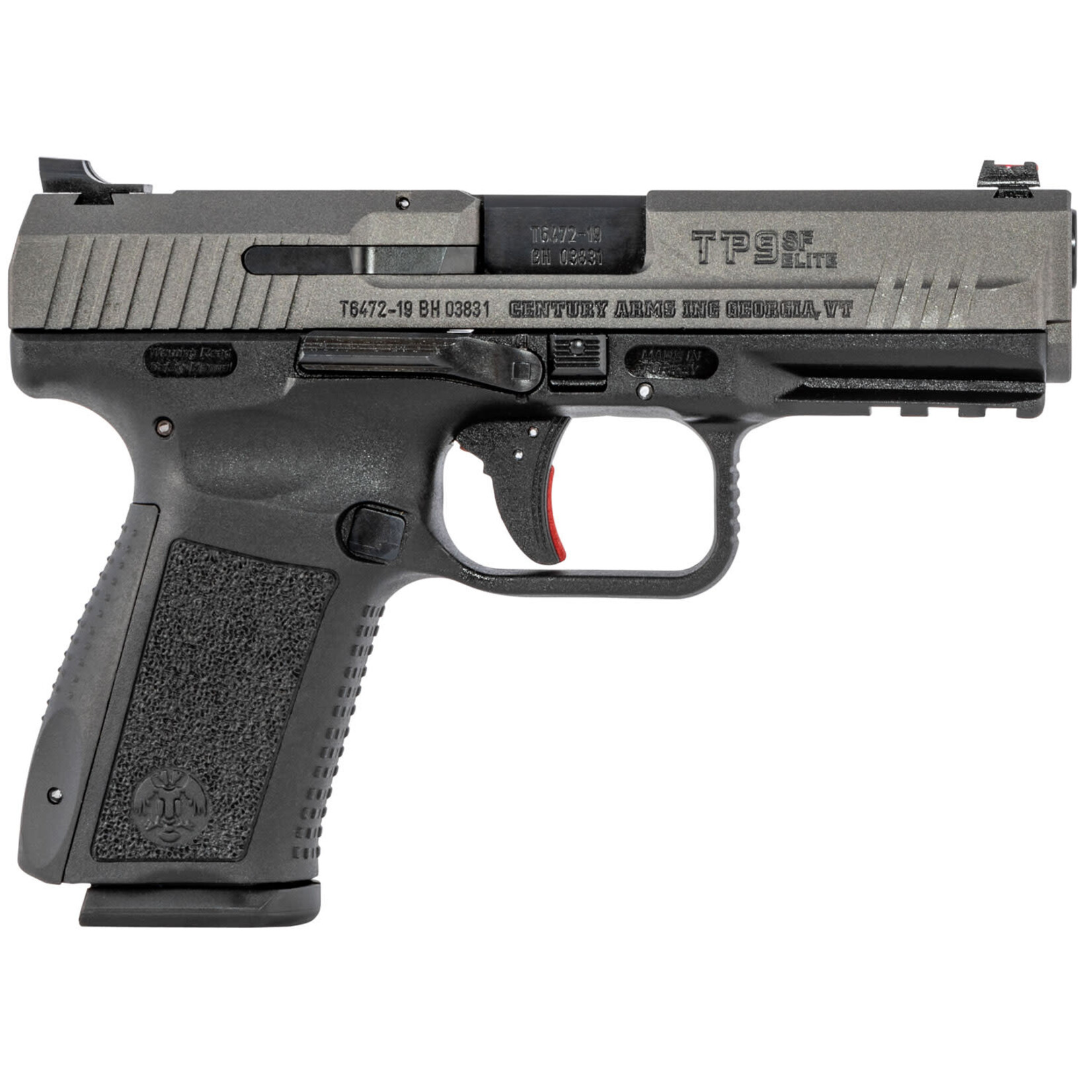 Canik Canik TP9SF Elite 9mm Luger Caliber with 4.19" Caliber, 15+1 Capacity, Black Finish with Picatinny Rail Frame, Serrated Tungsten Gray Cerakote Steel Slide & Interchangeable Backstrap Grip