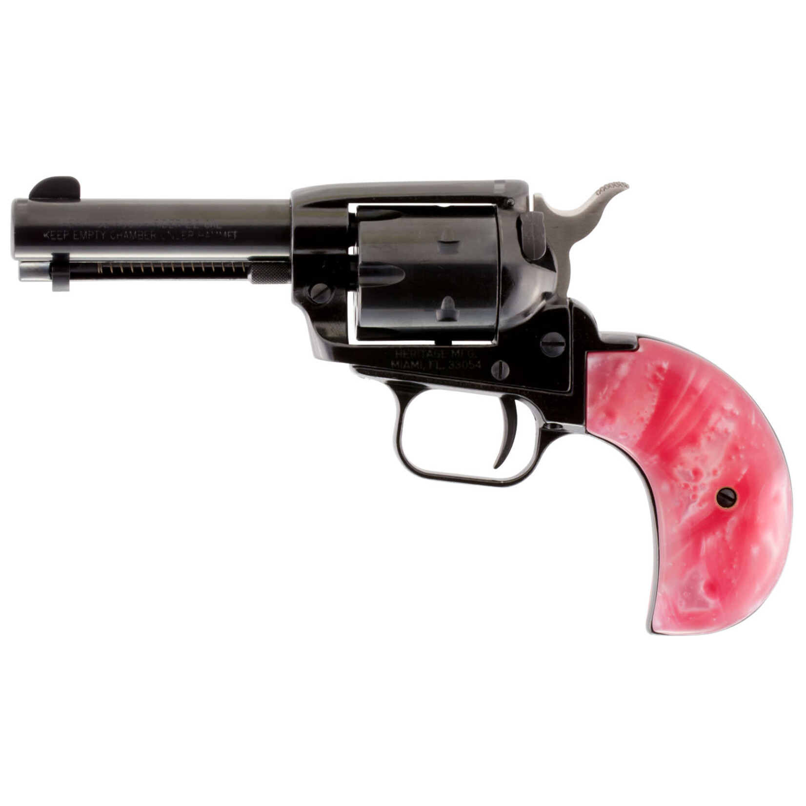 Heritage Manufacturing Heritage Mfg Rough Rider 22 LR/22 WMR 6 Shot, 3.50" Black Steel Barrel, Black Zinc Alloy Frame, Black Cylinder, Pink Pearl Grip, Hammer/Thumb Safety, Exposed Hammer
