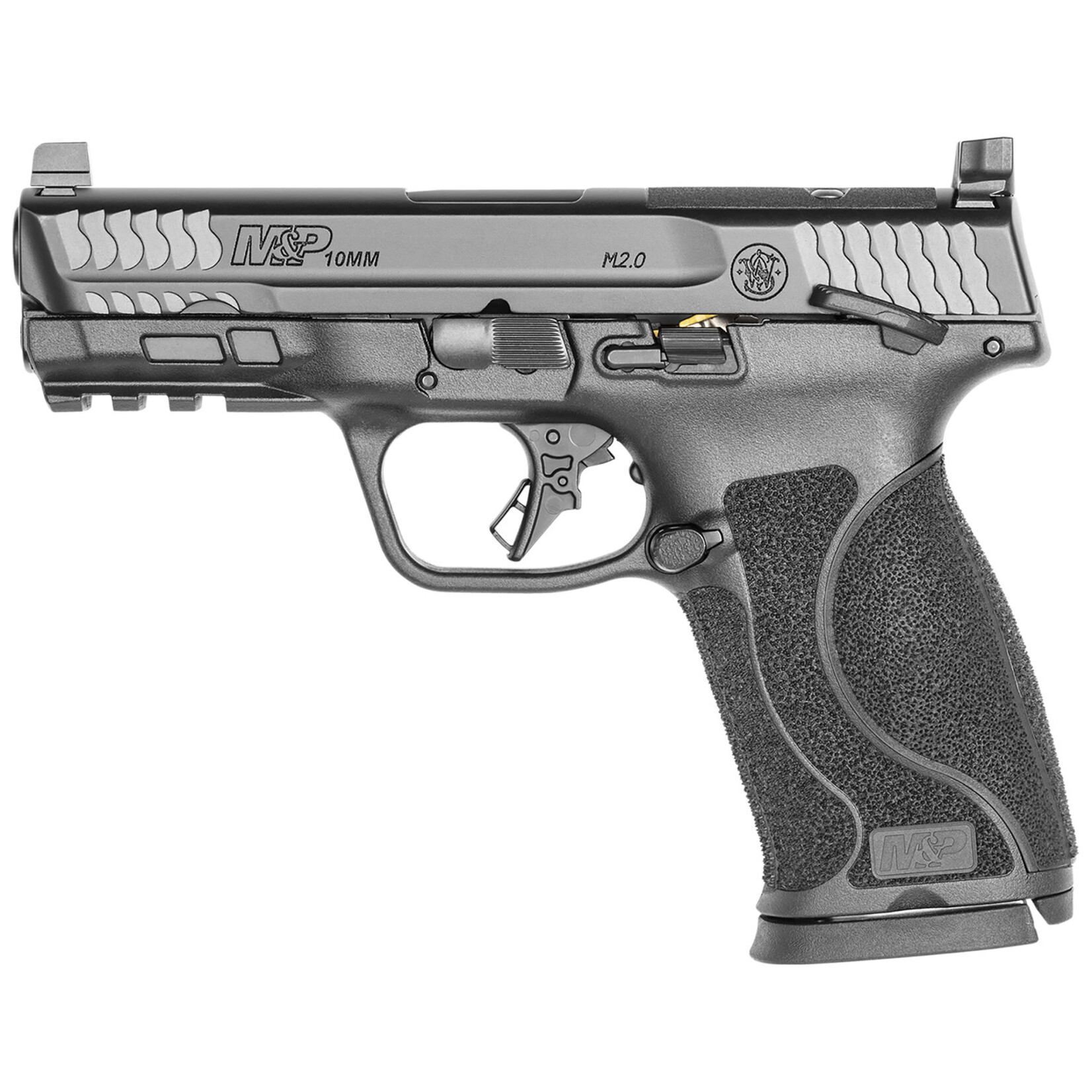 Smith & Wesson Smith & Wesson M&P M2.0 Full Size Frame 10mm Auto 15+1, 4" Black Armornite Stainless Steel Barrel, Matte Black Armonite Optic Cut/Serrated Stainless Steel Slide, Matte Black Polymer Frame w/Picatinny Rail, Black Interchangeable Backstrap Grip