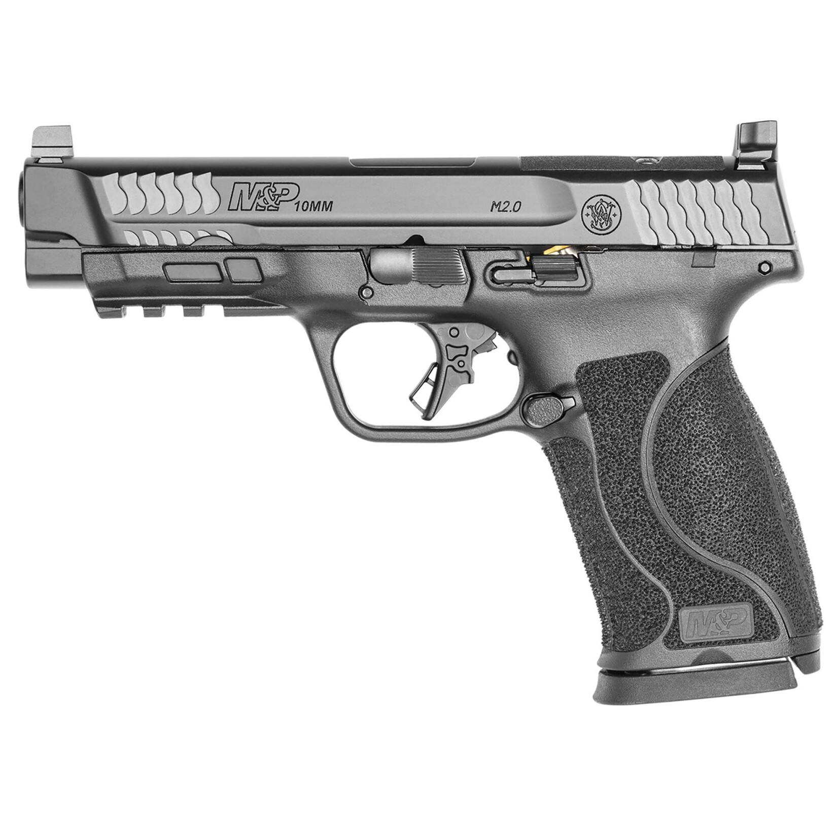 Smith & Wesson Smith & Wesson M&P M2.0 Full Size Frame 10mm Auto 15+1 4.60" Black Armornite Stainless Steel Barrel, Matte Black Armonite Optic Cut/Serrated Stainless Steel Slide, Matte Black Polymer Frame w/Picatinny Rail, Black w/Interchangeable Backstrap