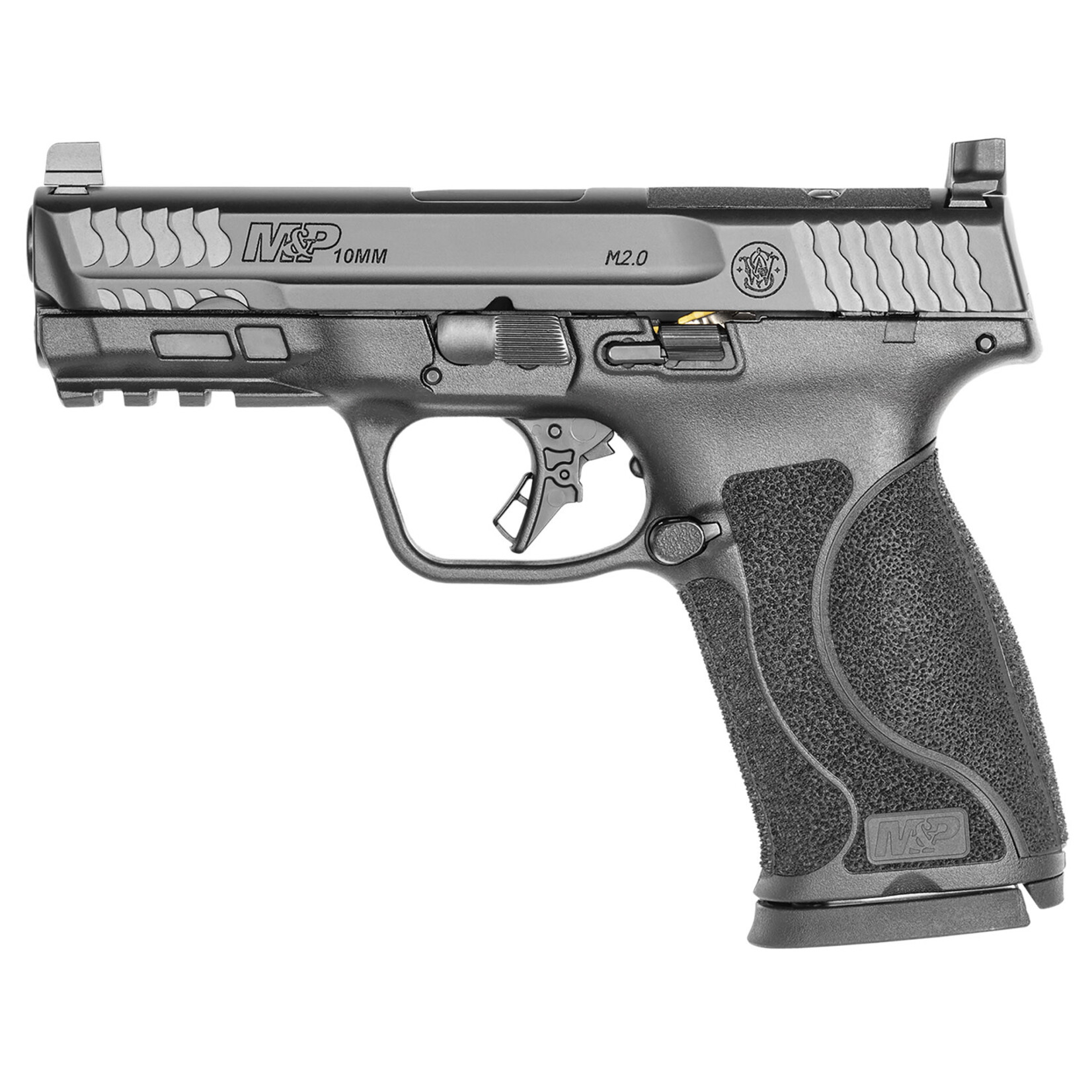 Smith & Wesson Smith & Wesson M&P M2.0 Full Size Frame 10mm Auto 15+1, 4" Black Armornite Stainless Steel Barrel, Matte Black Armonite Optic Cut/Serrated Stainless Steel Slide, Matte Black Polymer Frame w/Picatinny Rail, Black Interchangeable Backstrap Grip