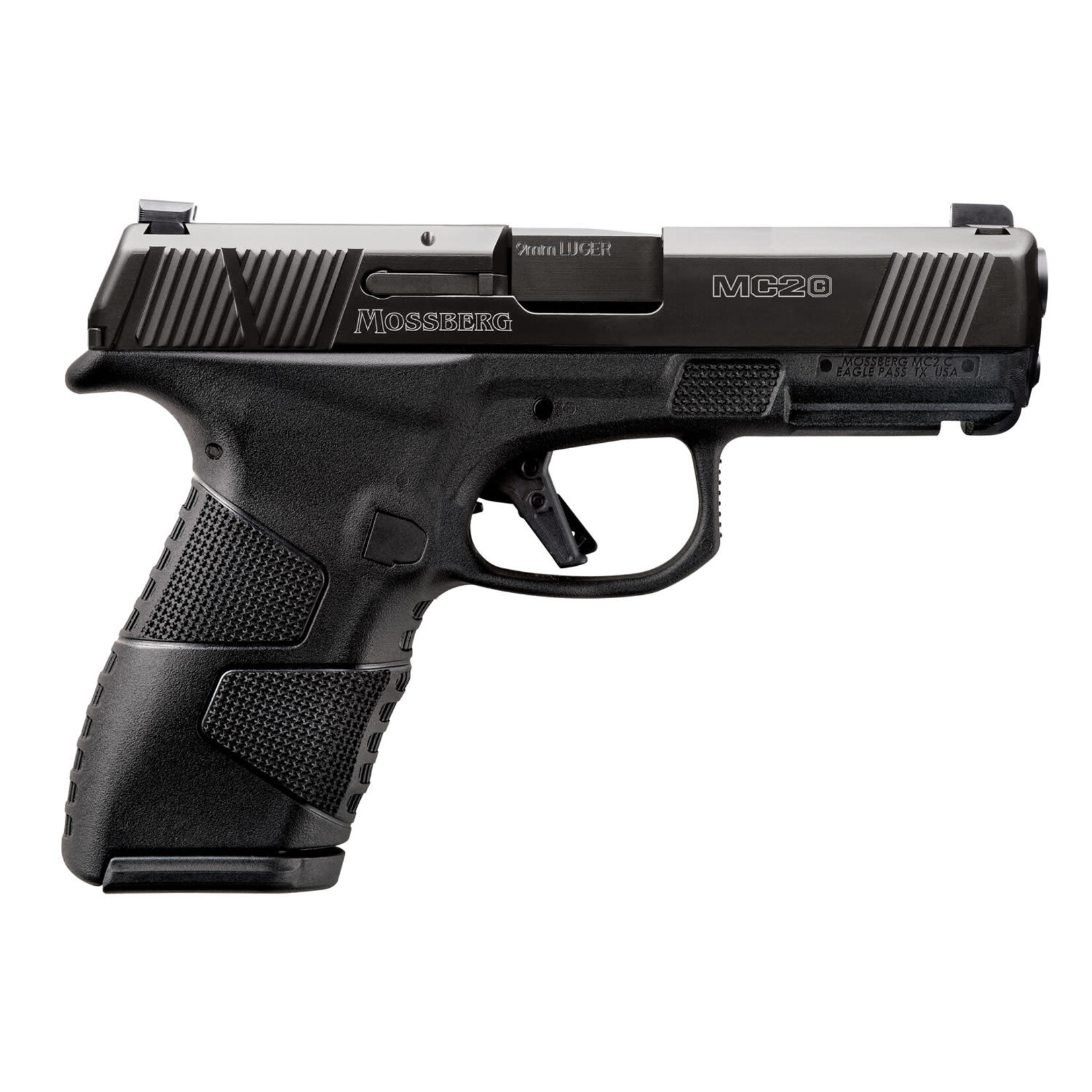 Mossberg Mossberg MC2c Compact 9mm Luger 13+1/15+1 3.90" Barrel, Polymer Frame w/Picatinny Accessory Rail, Serrated 416 Stainless Steel Slide w/Black DLC Finish, Aggressive Textured Polymer Grip, TruGlo Tritium Pro Night Sights