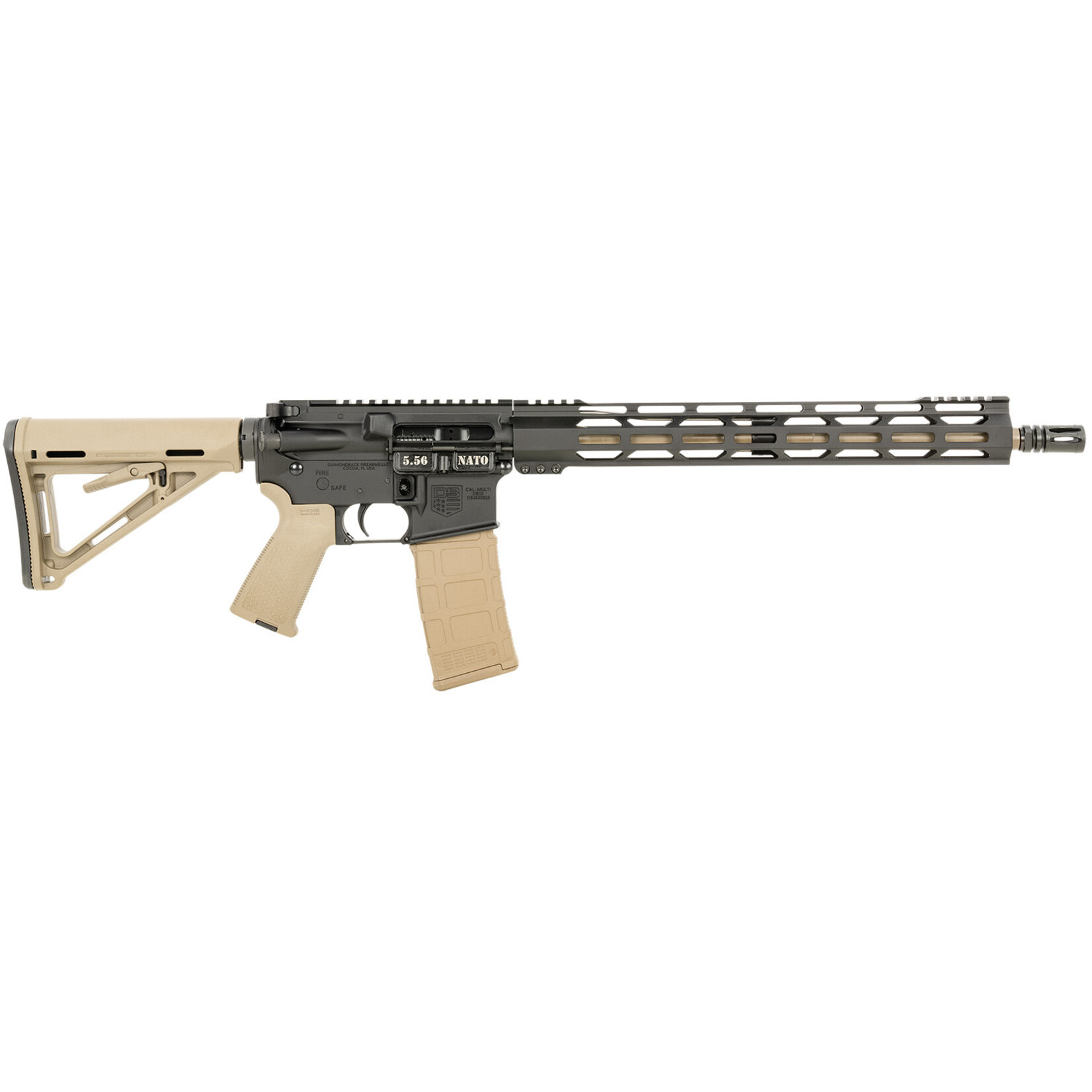 Diamondback Diamondback DB15 5.56x45mm NATO 30+1 16" Chrome Moly Barrel, Black Hard Coat Anodized Receiver, FDE Magpul Carbine Stock & Grip
