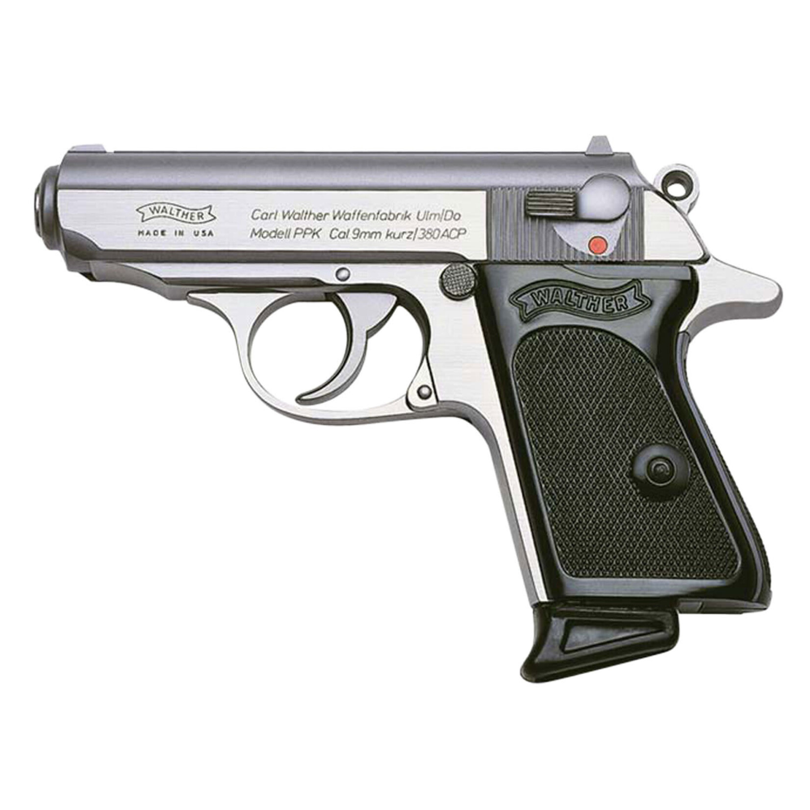 Walther Arms Walther Arms PPK Carry Frame 380 ACP 6+1, 3.30" Stainless Steel Barrel, Matte Stainless Serrated Zinc Alloy Slide, Stainless Aluminum Frame w/Beavertail, Black Polymer Grip, Manual Thumb Safety, Right Hand