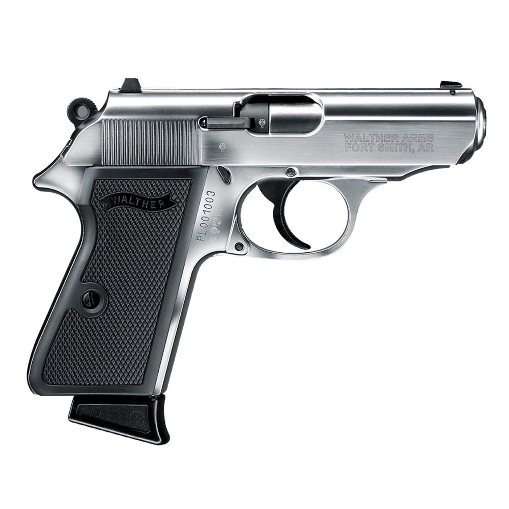 Walther Arms Walther Arms PPK/S 22 LR 10+1 3.30" Steel/Threaded Barrel, Nickel Serrated/Steel Slide, Stainless Zinc Alloy Frame w/Beavertail, Black Checkered Polymer Grips