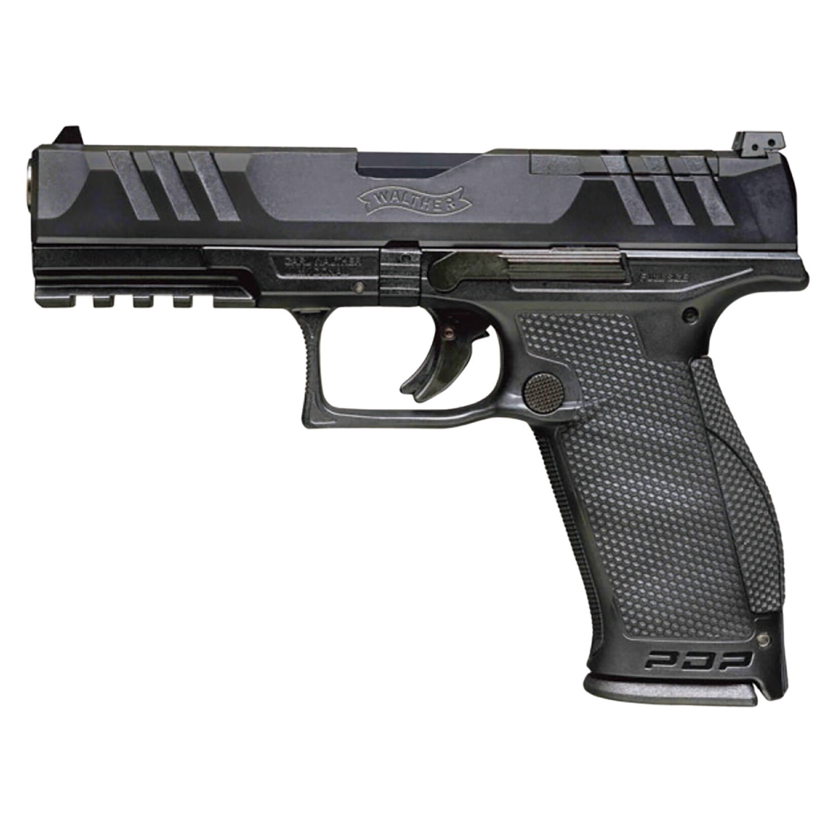 Walther Walther Arms PDP Full Size 9mm Luger 18+1 5" Black Polygonal Rifled Barrel, Black Optic Ready/Serrated Slide, Black Polymer Frame w/Picatinny Rail, Black Performance Duty Texture Grips, Ambidextrous