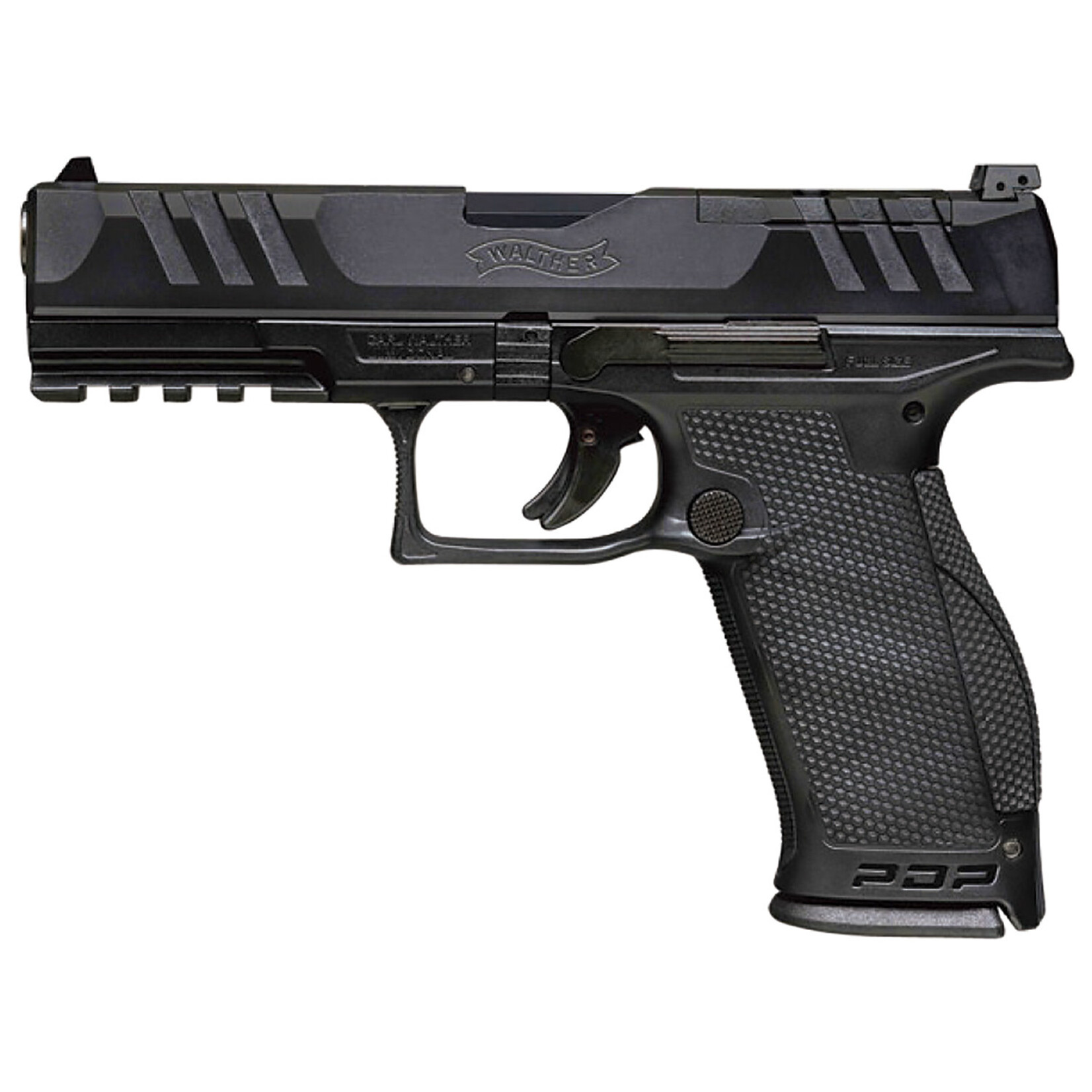 Walther Walther Arms PDP Full Size 9mm Luger 18+1, 4" Black Polygonal Rifled Barrel, Black Optic Ready/Serrated Slide, Black Polymer Frame w/Picatinny Rail, Black Performance Duty Texture Grips, Ambidextrous