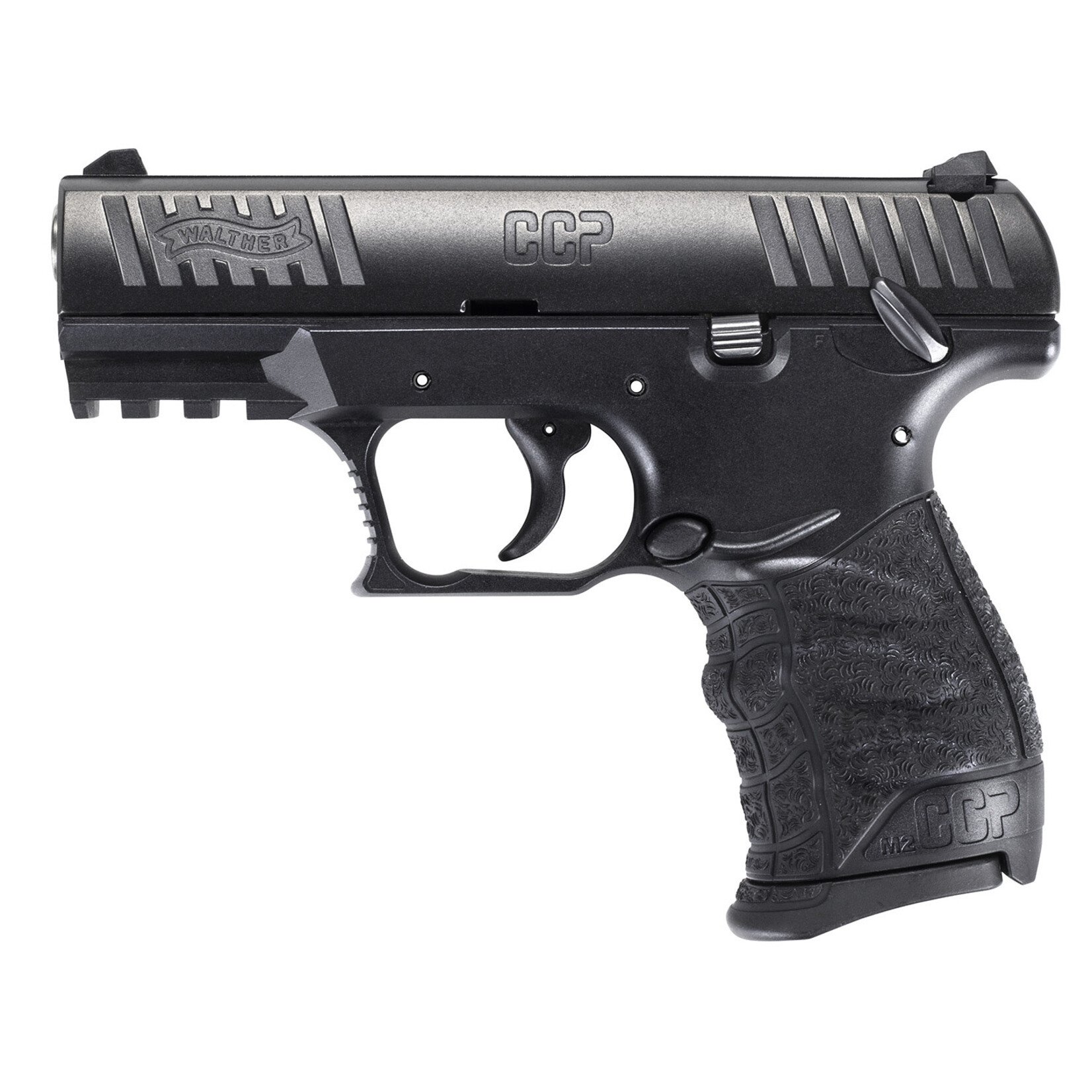 Walther Arms Walther Arms CCP M2 + Carry Frame 9mm Luger 8+1, 3.54" Stainless Steel Barrel, Black Cerakote Serrated Steel Slide, Black Polymer Frame w/Picatinny Rail, Black Finger Grooved Grip, Manual Thumb Safety, Right Hand