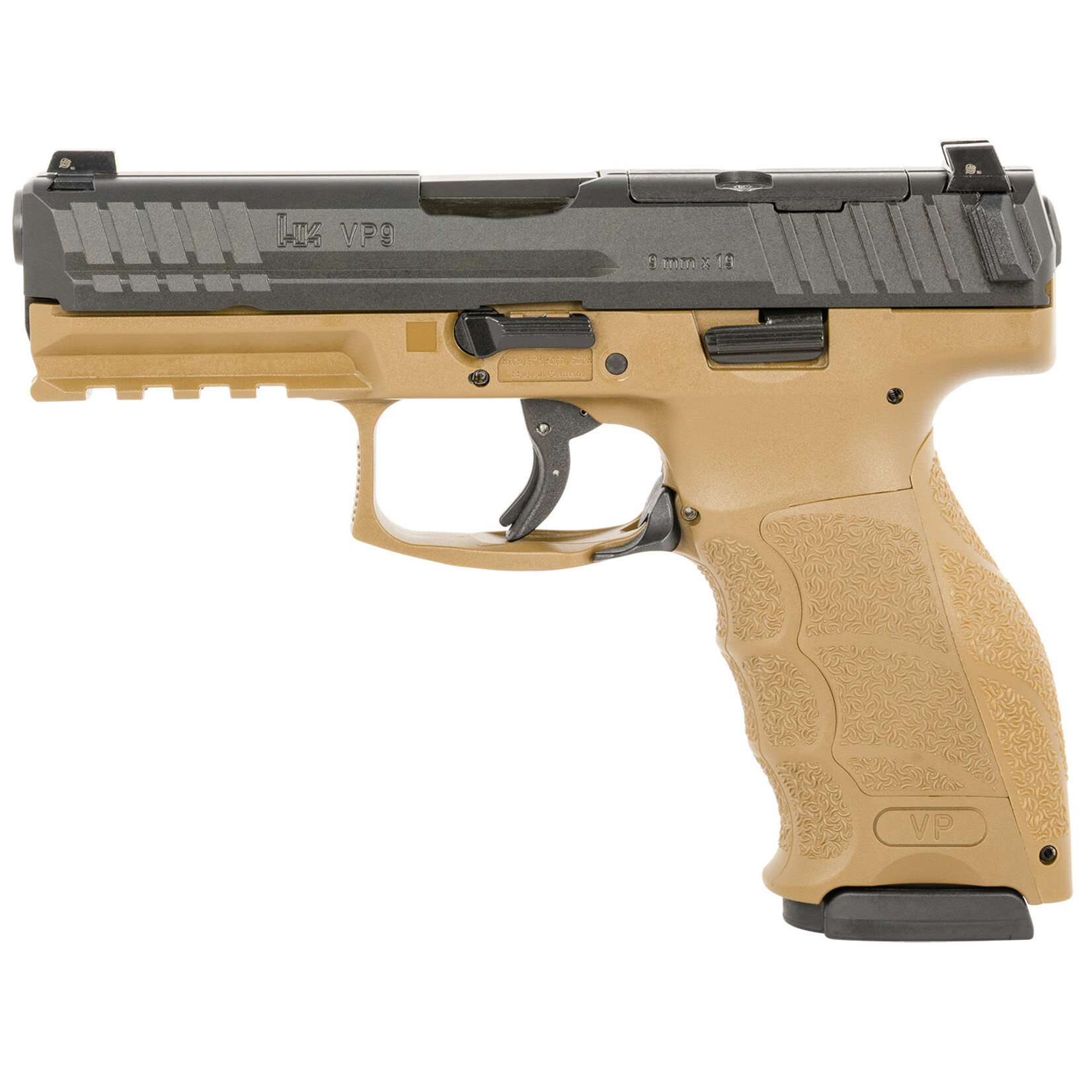 HK HK VP9B Full Size 9mm Luger 17+1, 4.09" Polygonal Rifled Barrel, Flat Dark Earth Cerakote Night Sights/Optic Ready/Serrated Slide, Flat Dark Earth Polymer Frame w/Picatinny Rail, Paddle Mag Release, Ambidextrous