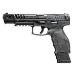 HK HK VP9 Match 9mm Luger 20+1 5.51" Polygonal Rifled Barrel, Black Optic Ready/Serrated w/Ports Slide & Frame w/Picatinny Rail, Black Finger Grooved Polymer Grips Ambidextrous