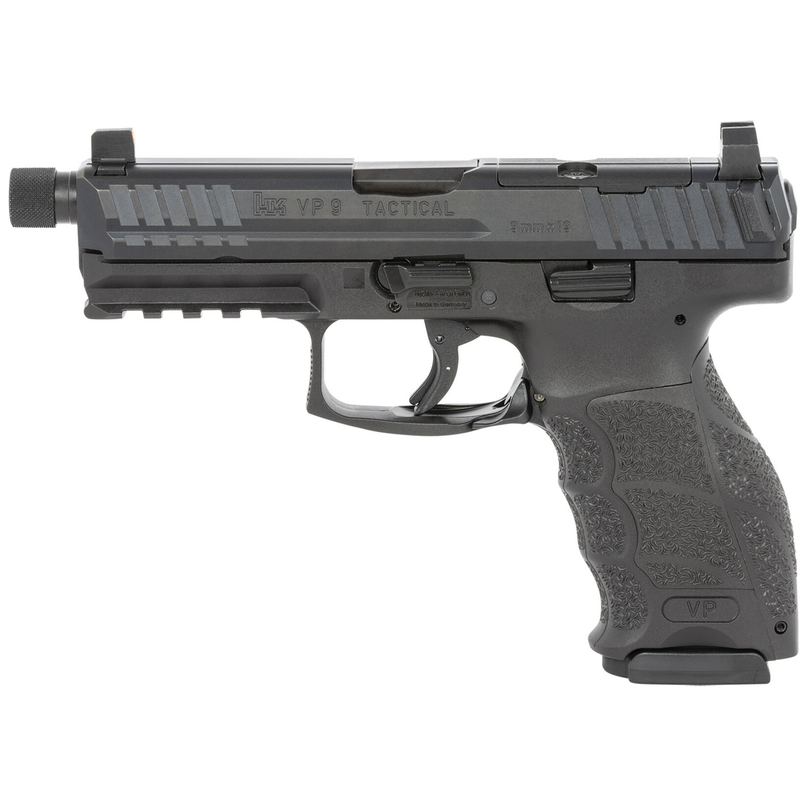 HK HK VP9 Tactical 9mm Luger 17+1 4.70" Black Steel Threaded Barrel, Black Optic Ready/Serrated Slide & Polymer Frame w/Picatinny Rail & Serrated Trigger Guard Black Finger Grooved Polymer Grips Ambidextrous