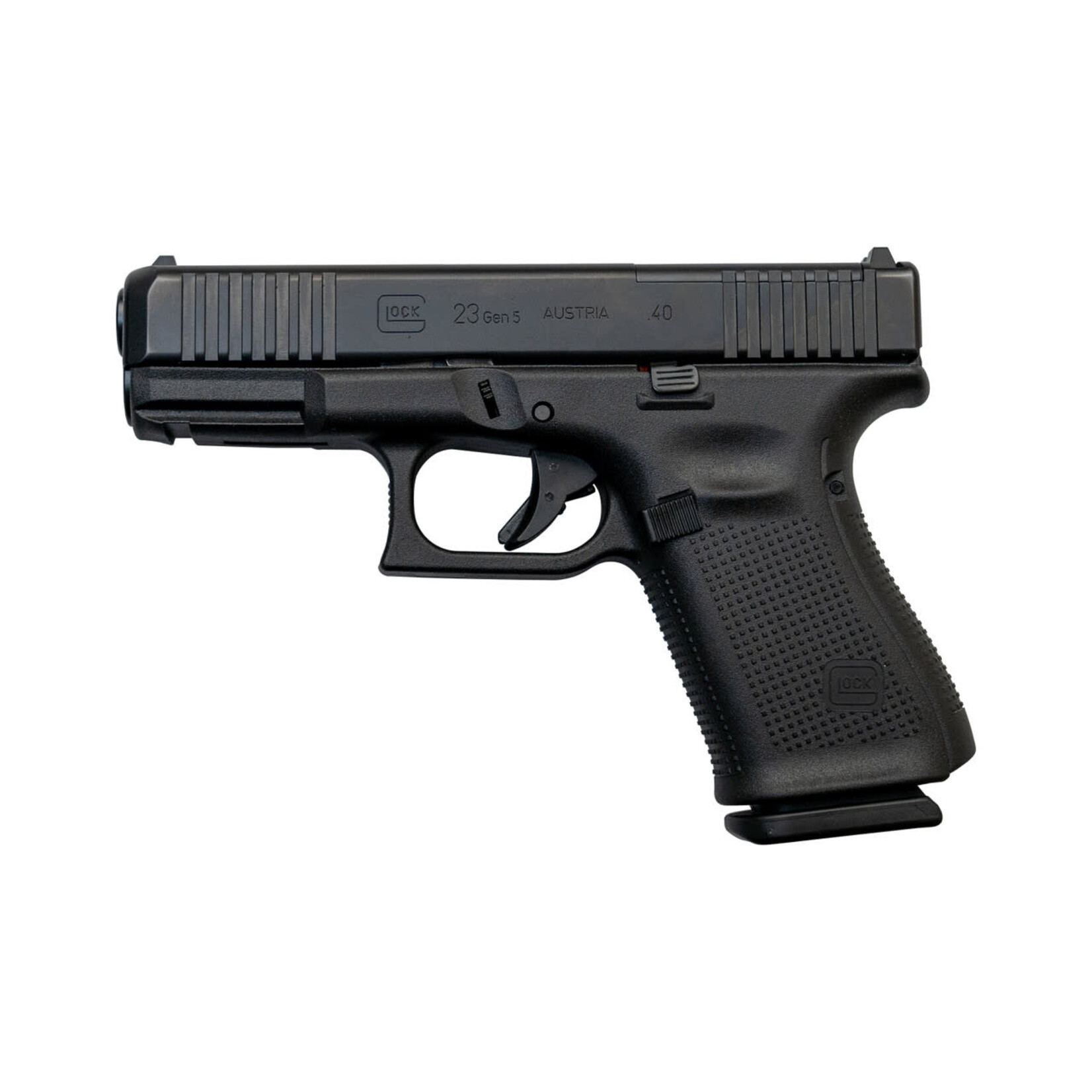 GLOCK Glock G23 Gen5 MOS Compact 40 S&W 13+1 4.02" Black GMB Barrel, Black nDLC MOS Cut/Serrated Slide, Black Polymer Frame w/Picatinny Rail, Black Textured w/Interchangeable Backstrap Grip, Ambidextrous