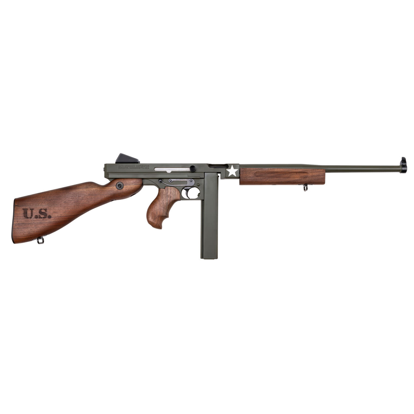 Auto-Ordinance Thompson M1 Carbine Tanker 45 ACP Caliber with 16.50" Barrel, 30+1 Capacity (Stick), 20+1 Capacity, OD Green Cerakote Metal Finish, Walnut Stock Wood Grip Right Hand