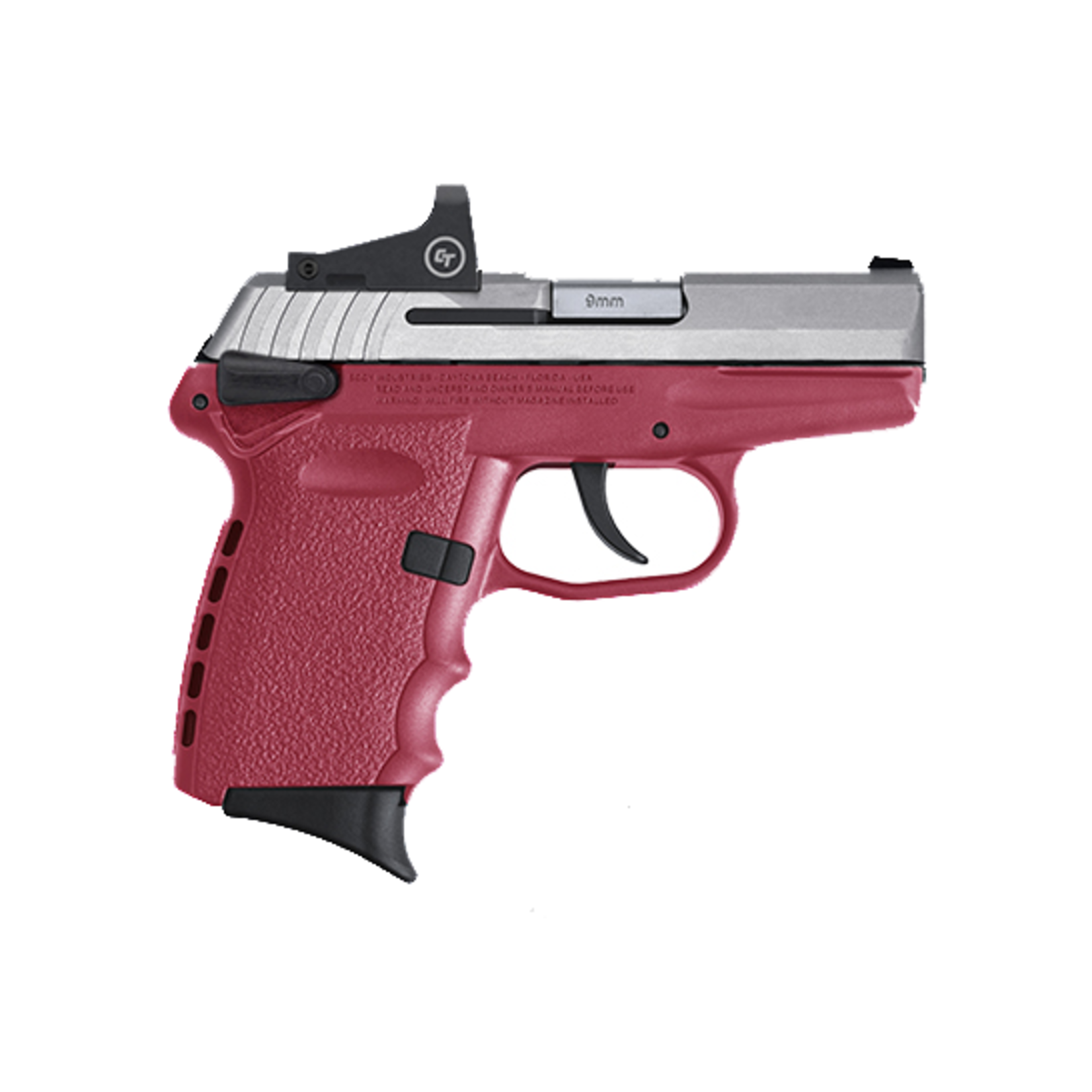SCCY SCCY Semi-Auto Pistol, 9MM, 3.1" Bl, Two-Tone, SS, Red, Crimson Trace Red Dot Sight, Manual Safety, 1 - Stainless/Silver, 3.1" Barrel, 10 Rounds, Polymer Grips, Optics Included Sights