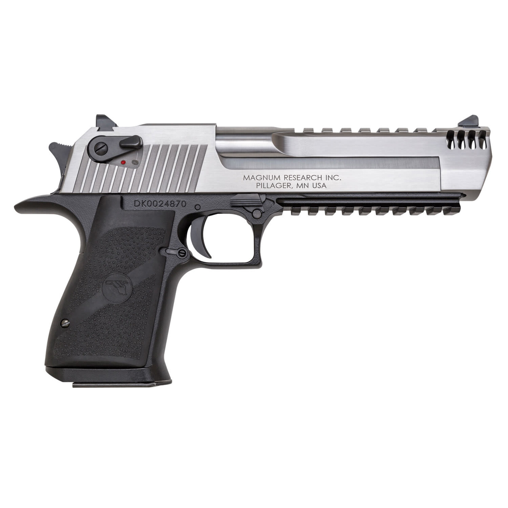 Magnum Research Magnum Research Desert Eagle Mark XIX L6 50 AE 7+1, 6" Stainless Steel w/Integral Muzzle Brake & Picatinny Rail Barrel & Serrated Slide, Black Anodized Aluminum Frame w/Beavertail & Picatinny Rail, Black Polymer Grip, Ambidextrous Safety,