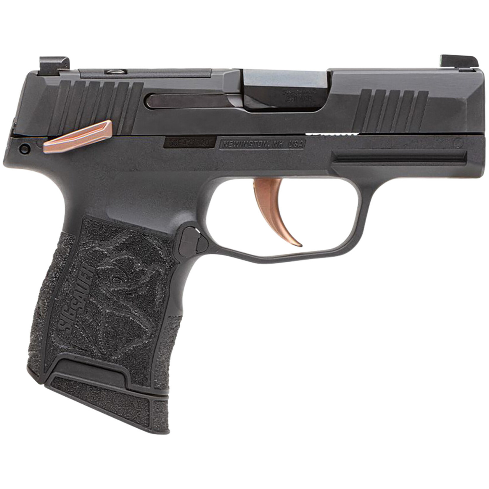 SIG SAUER Sig Sauer P365 Rose 380 Cal 10+1 3.10" Black Barrel, Black Nitron Optic Ready/Serrated w/"Rose" Engraved Slide, Black Steel Frame w/Matte Rose Controls, Black Polymer w/Rose Engraved Grips