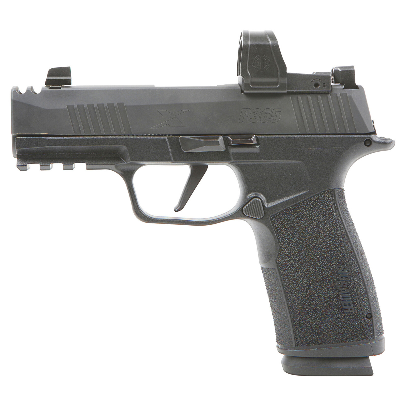 SIG SAUER Sig Sauer P365 XMacro w/Red Dot Compact Frame 9mm Luger 17+1, 3.10" Black Carbon Steel Barrel, Black Nitron Optic Cut/Serrated Stainless Steel Slide, Black Nitron Polymer Frame w/Beavertail & Picatinny Rail, Black Polymer w/Interchangeable