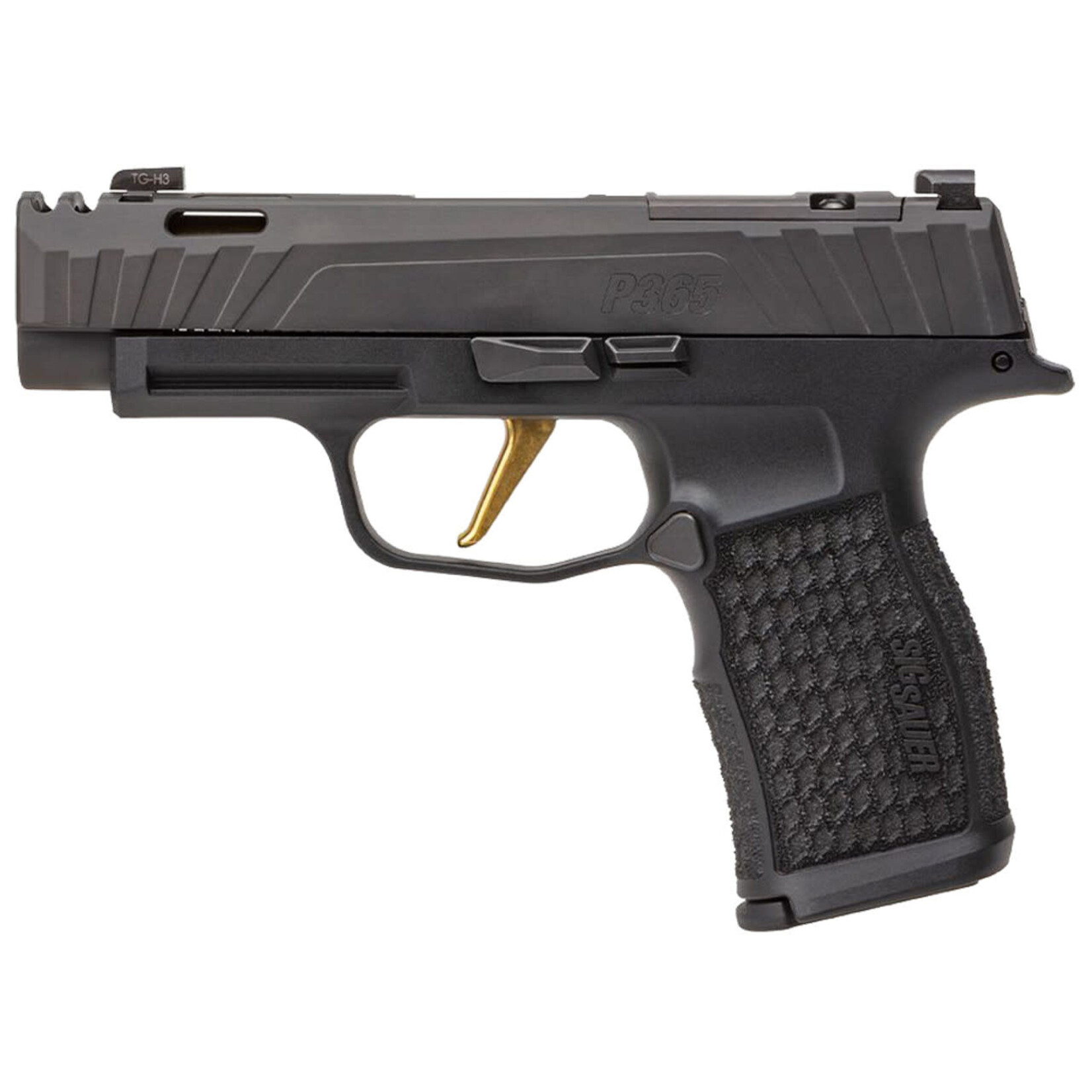 SIG SAUER Sig Sauer P365 XL Spectre Comp 9mm Luger 3.10" 12+1 Black Stainless Steel Frame Black Nitron Ported Stainless Steel with Optics Cut & Integrated Compensator XSeries Laser Engraved Black Polymer Grip Flat Gold Finished Trigger