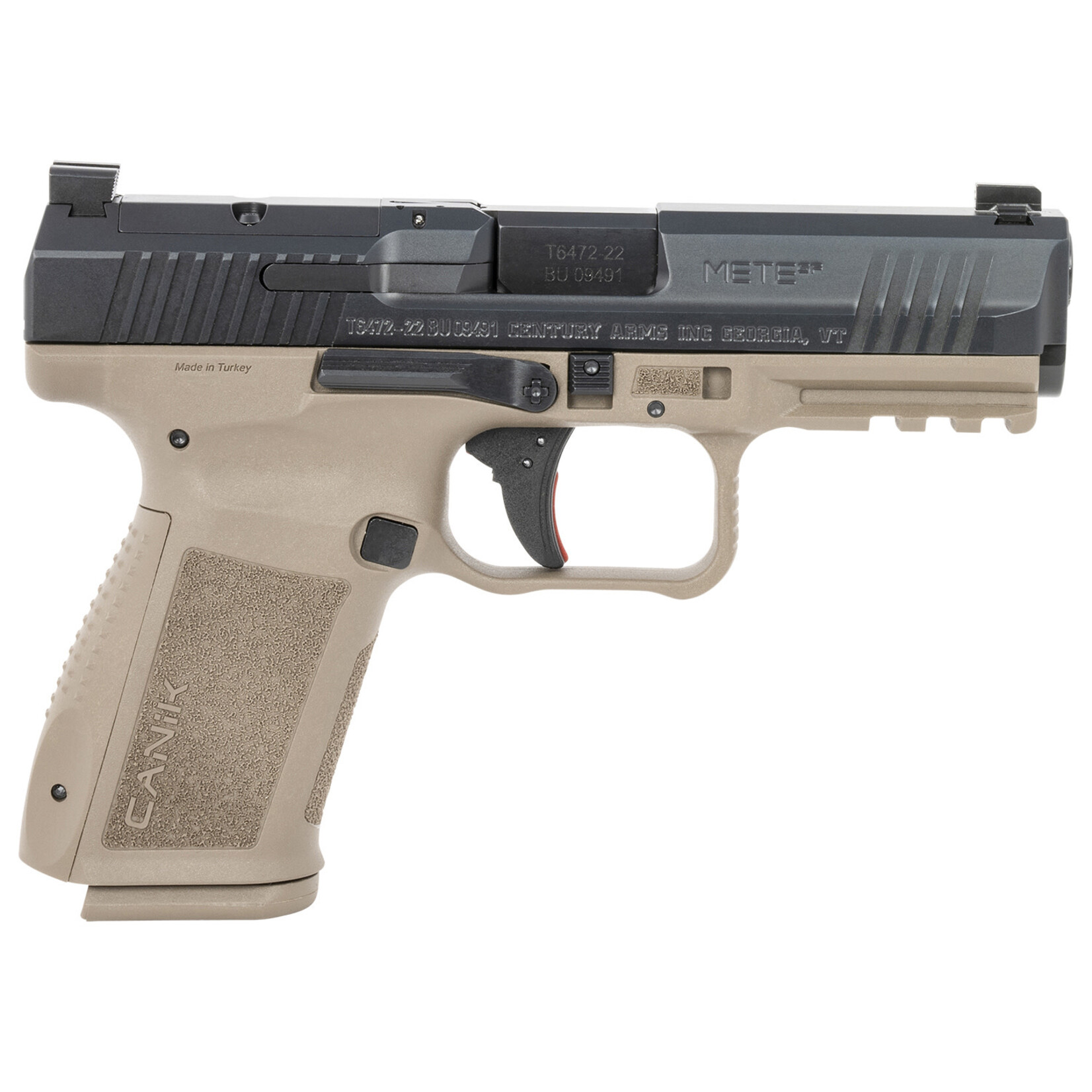 Canik Canik Mete SF Compact 9mm Luger 15+1, 4.19" Black Steel Barrel, Black Nitride Optic Ready/Serrated Slide, Flat Dark Earth Polymer Frame w/Beavertail & Picatinny Rail, Ambidextrous