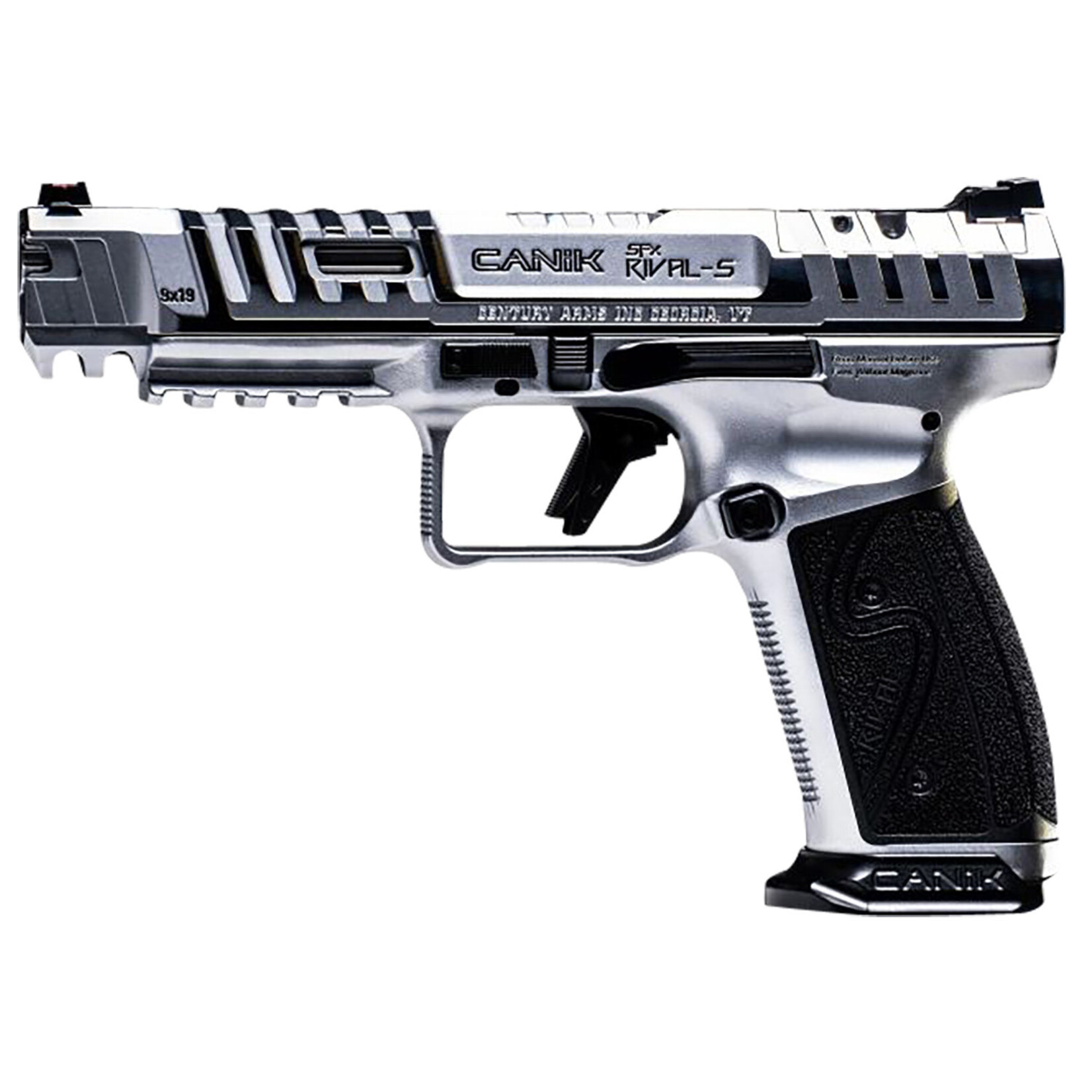 Canik Canik SFx Rival-S Full Size Frame 9mm Luger 18+1, 5" Stainless Steel Barrel, Chrome Optic Ready/Serrated w/Ports Steel Slide, Chrome w/Black Controls Steel Frame w/Picatinny Rail, Ambidextrous