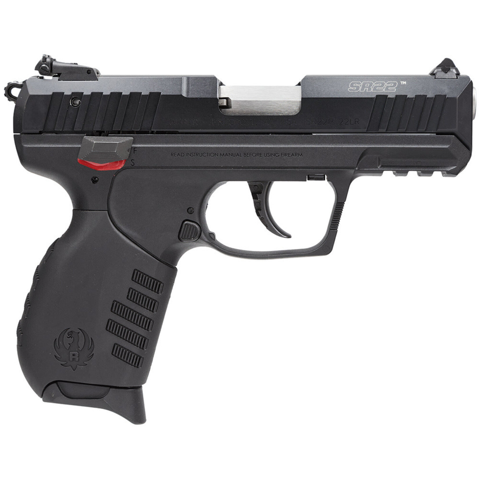 Ruger Ruger SR22 22 LR 10+1 3.50" Satin Stainless Steel Barrel, Black Anodized Serrated/Aluminum Slide, Black Polymer Frame w/Picatinny Rail Frame, Black Polymer Grips