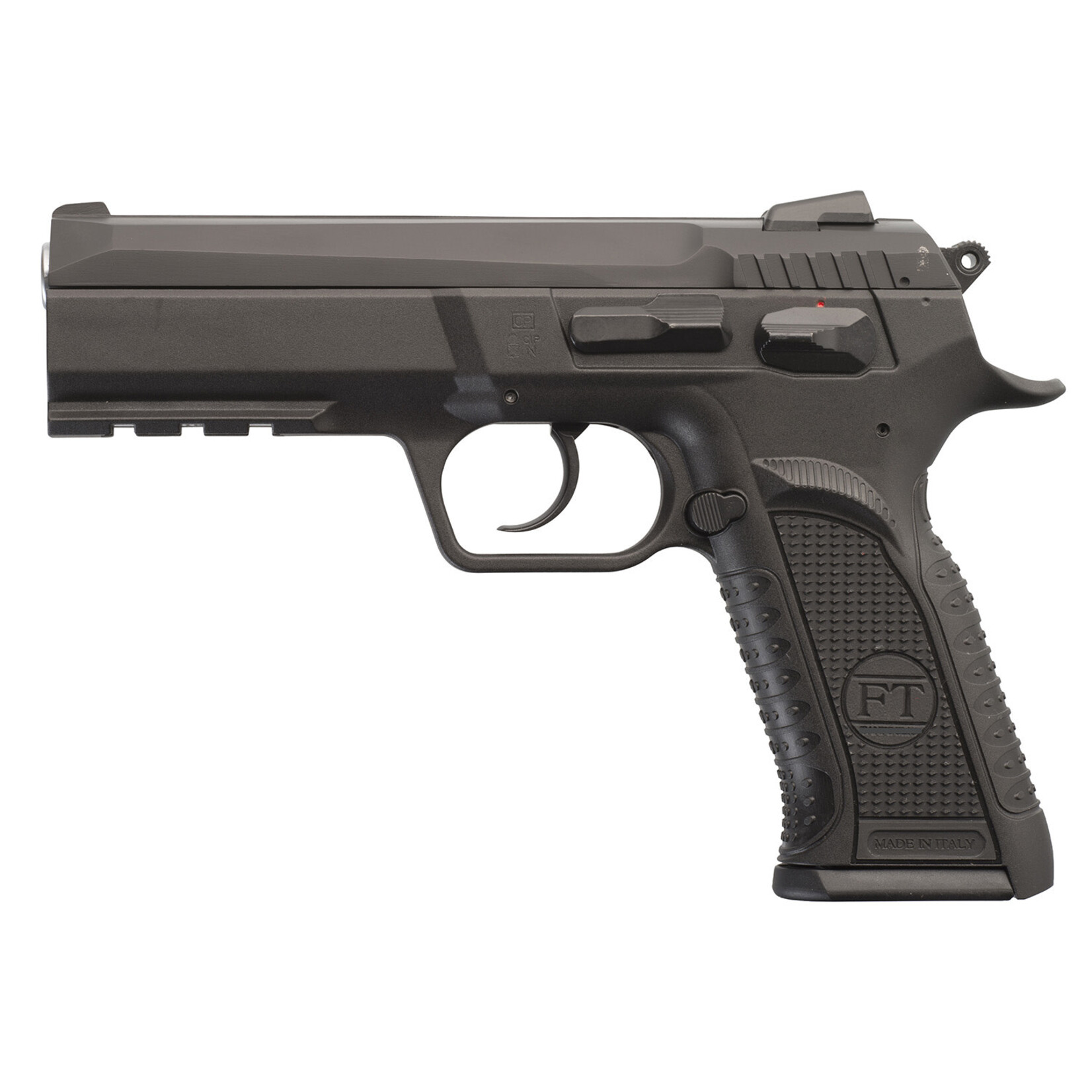 Tanfoglio Tanfoglio IFG Defiant Force Plus 9mm Luger Caliber with 4.40" Barrel, 16+1 Capacity, Overall Black Finish, Picatinny Rail/Beavertail Frame, Serrated Steel Slide & Polymer Grip