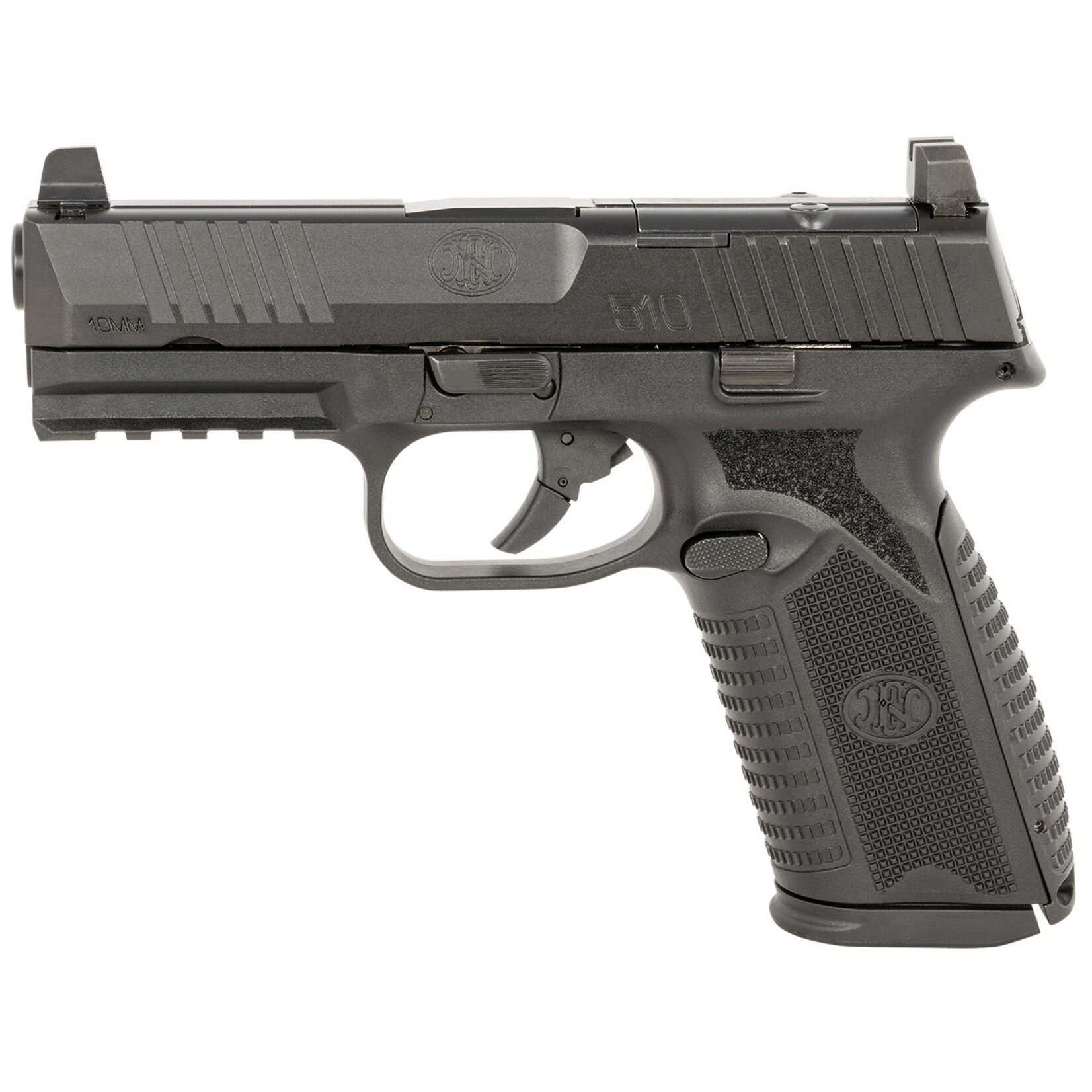 FN America FN 510 MRD Full Size 10mm Auto 15+1, 4.10" Black Target Crown Steel Barrel, Black PVD Optic Cut/Serrated Steel Slide & Polymer Frame w/Picatinny Rail, Ambidextrous