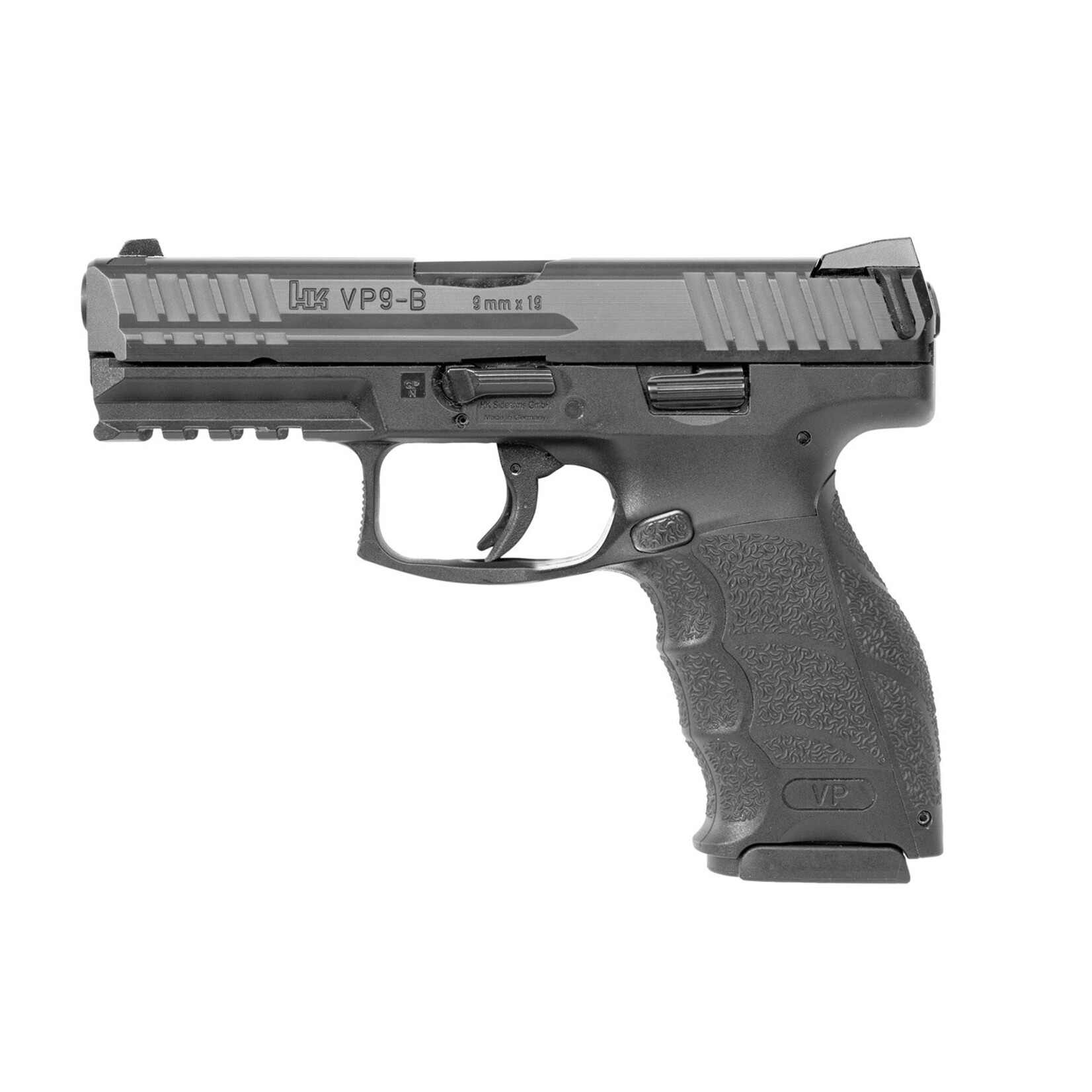 HK HK VP9-B 9mm Luger 10+1 4.09" Black Polygonal Rifled Barrel, Black Serrated Slide & Polymer Frame w/Picatinny Rail/Serrated Trigger Guard & Push Button Mag Release, Black Finger Grooved Polymer Grips Ambidextrous