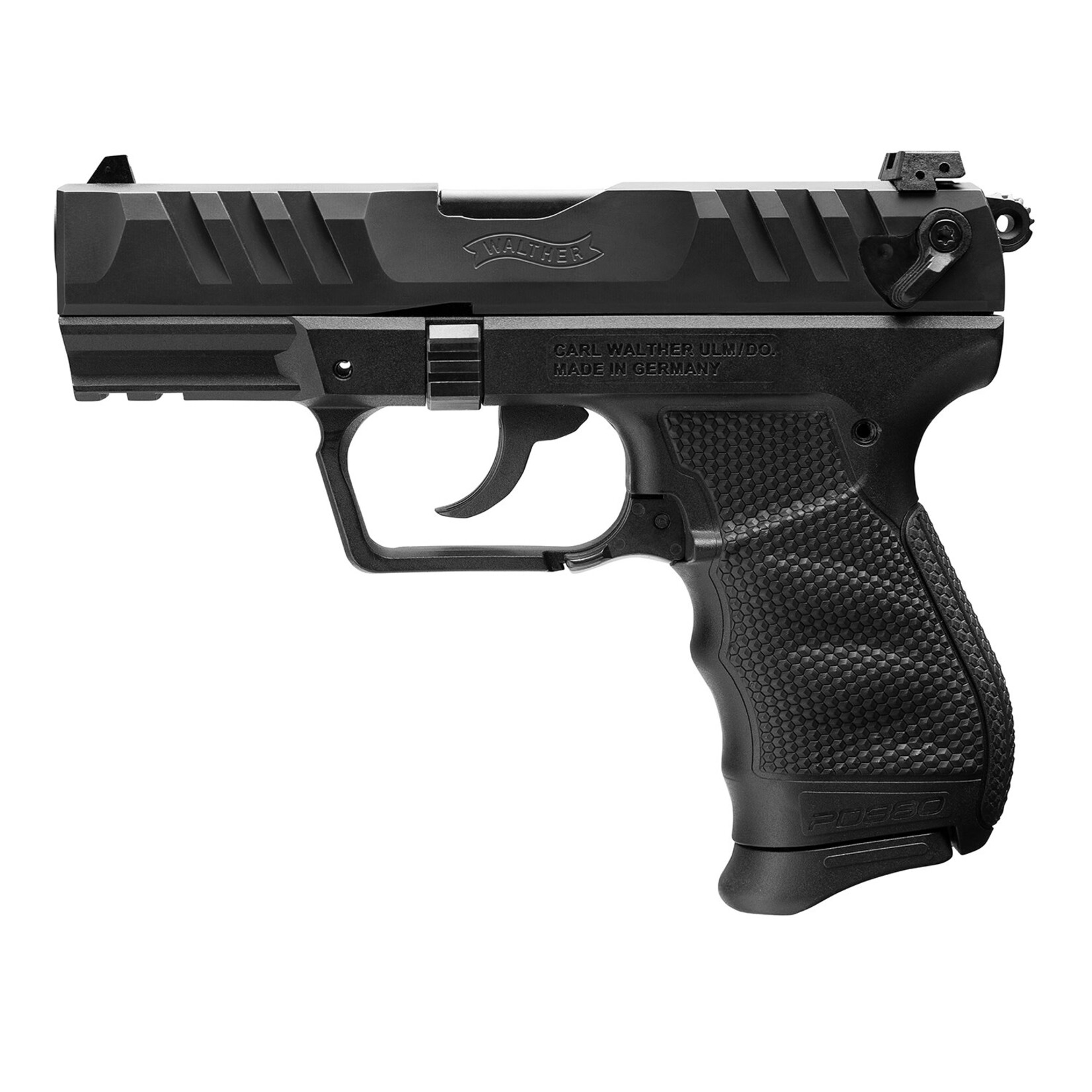Walther Walther Arms PD380 Carry Frame 380 ACP 9+1, 3.70" Black Steel Barrel, Black Serrated Steel Slide, Black Polymer Frame w/Picatinny Rail, Black Finger Grooved Grip, Ambidextrous Slide Safety