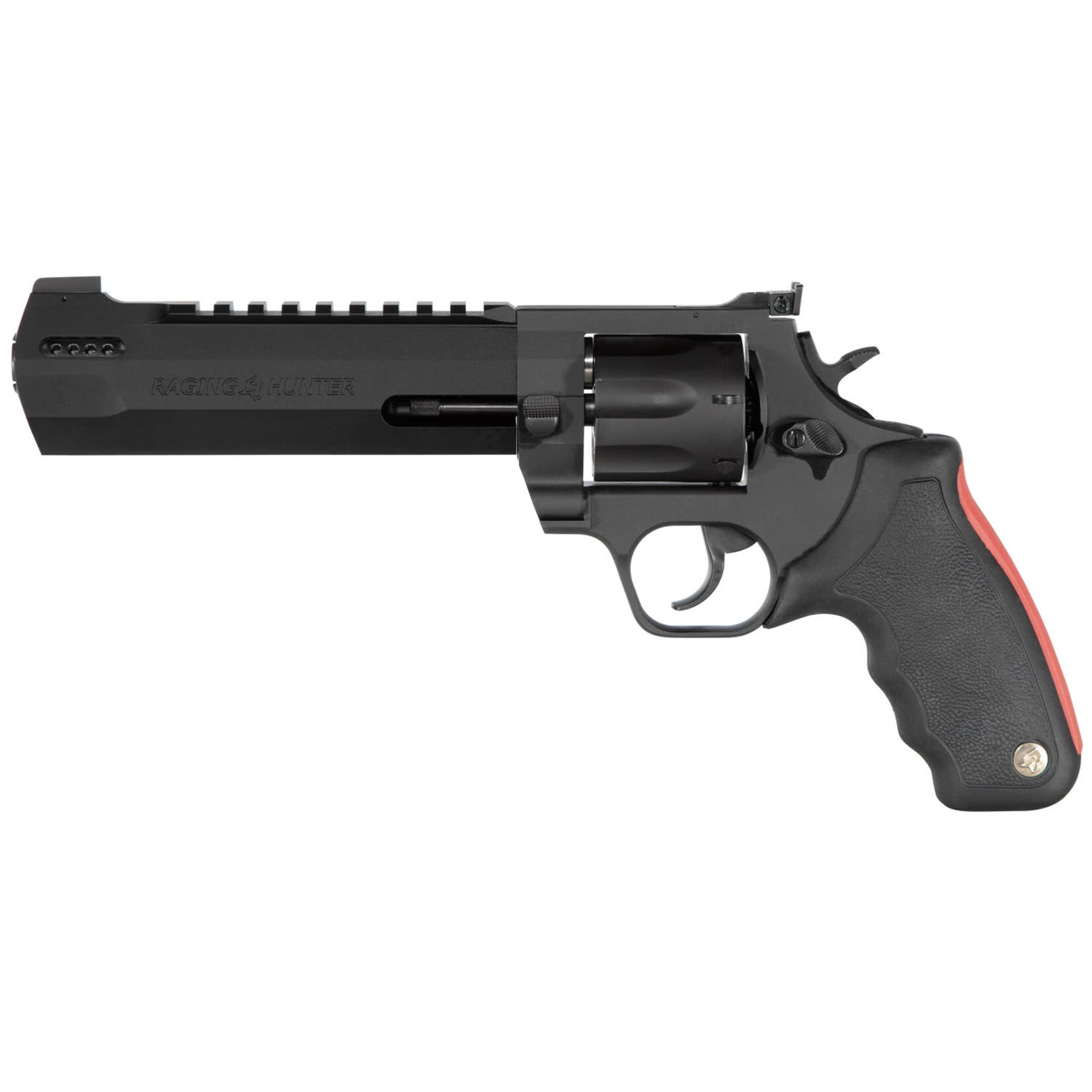 Taurus Taurus Raging Hunter 38 Special +P or 357 Mag Caliber with 6.75" Picatinny Rail/Ported Barrel, 7rd Capacity Matte Black Oxide Finish Cylinder, Matte Black Oxide Finish Steel Frame & Black Rubber with Integrated Red Cushion Insert Grip