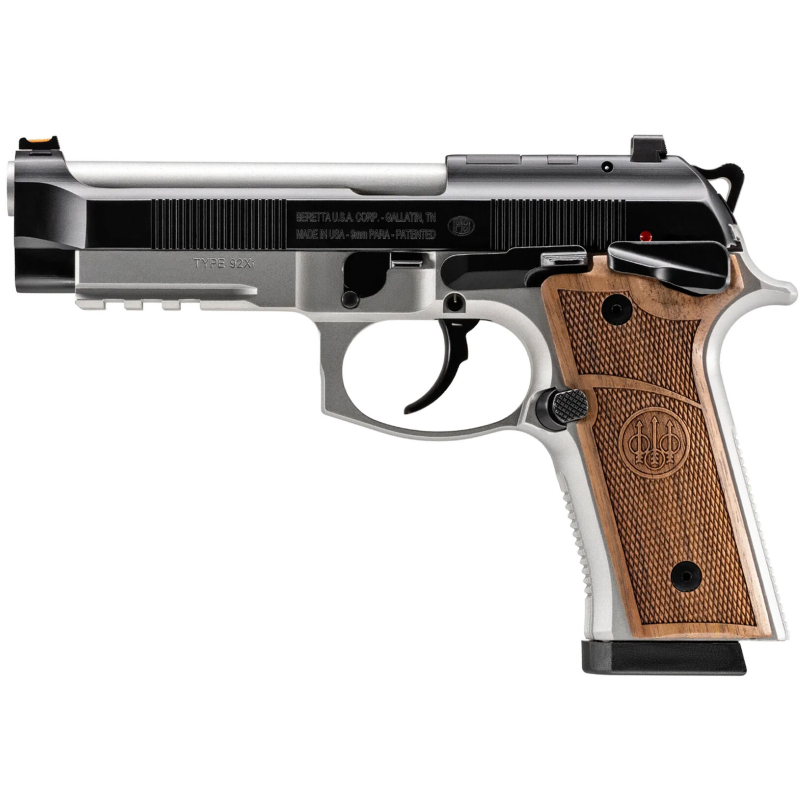 Beretta Beretta USA 92GTS Launch Edition Full Size 9mm Luger 15+1 4.70" Satin Steel Barrel, Optic Ready/Serrated Stainless Steel Slide, Matte Stainless Aluminum Frame w/Beavertail & Picatinny Rail, Ambidextrous