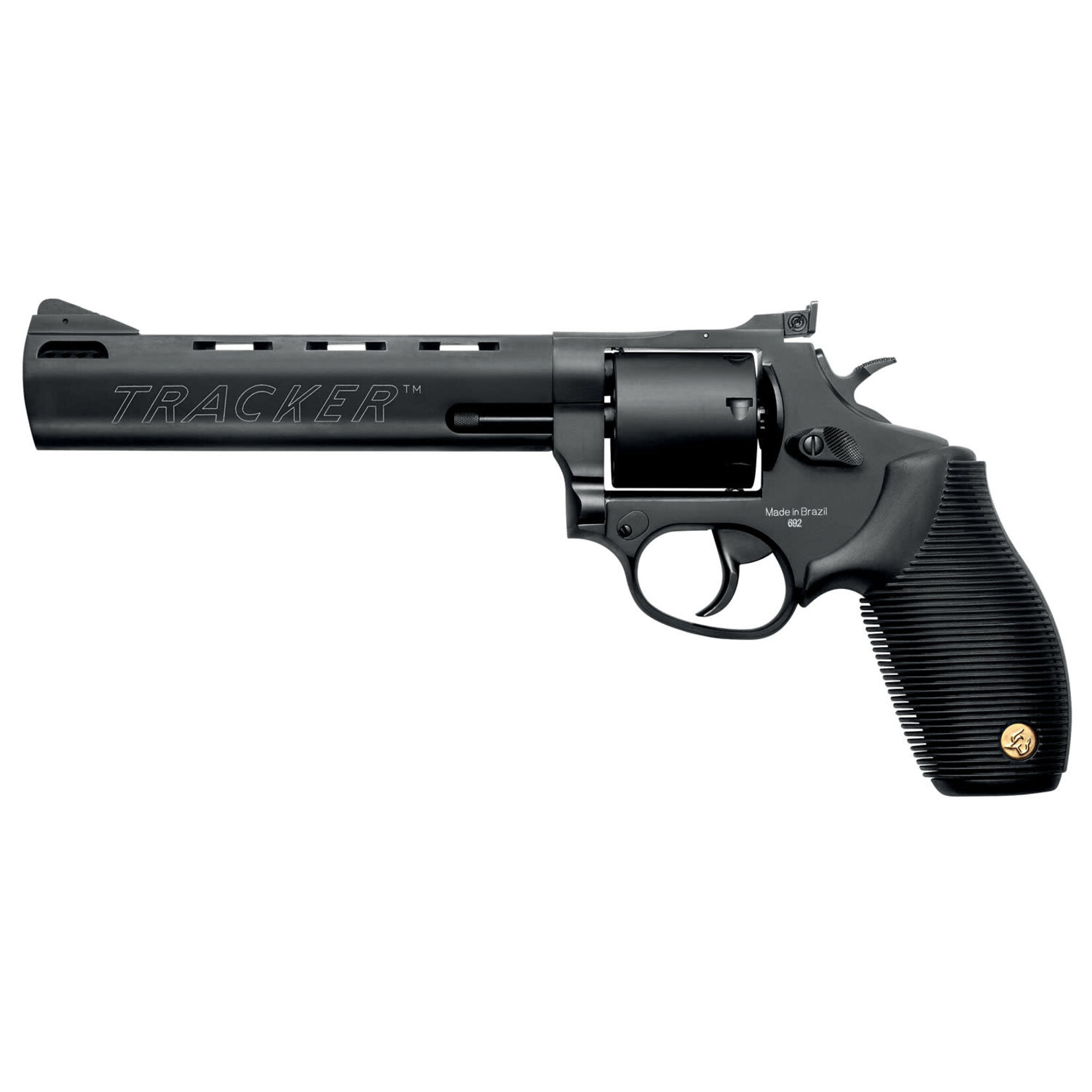 Taurus Taurus 692 Tracker 9mm Luger, 38 Special +P or 357 Mag Caliber with 6.50" Vent Rib Barrel, 7rd Capacity Cylinder, Overall Matte Black Finish Steel & Black Ribber Grip Includes 2 Cylinders