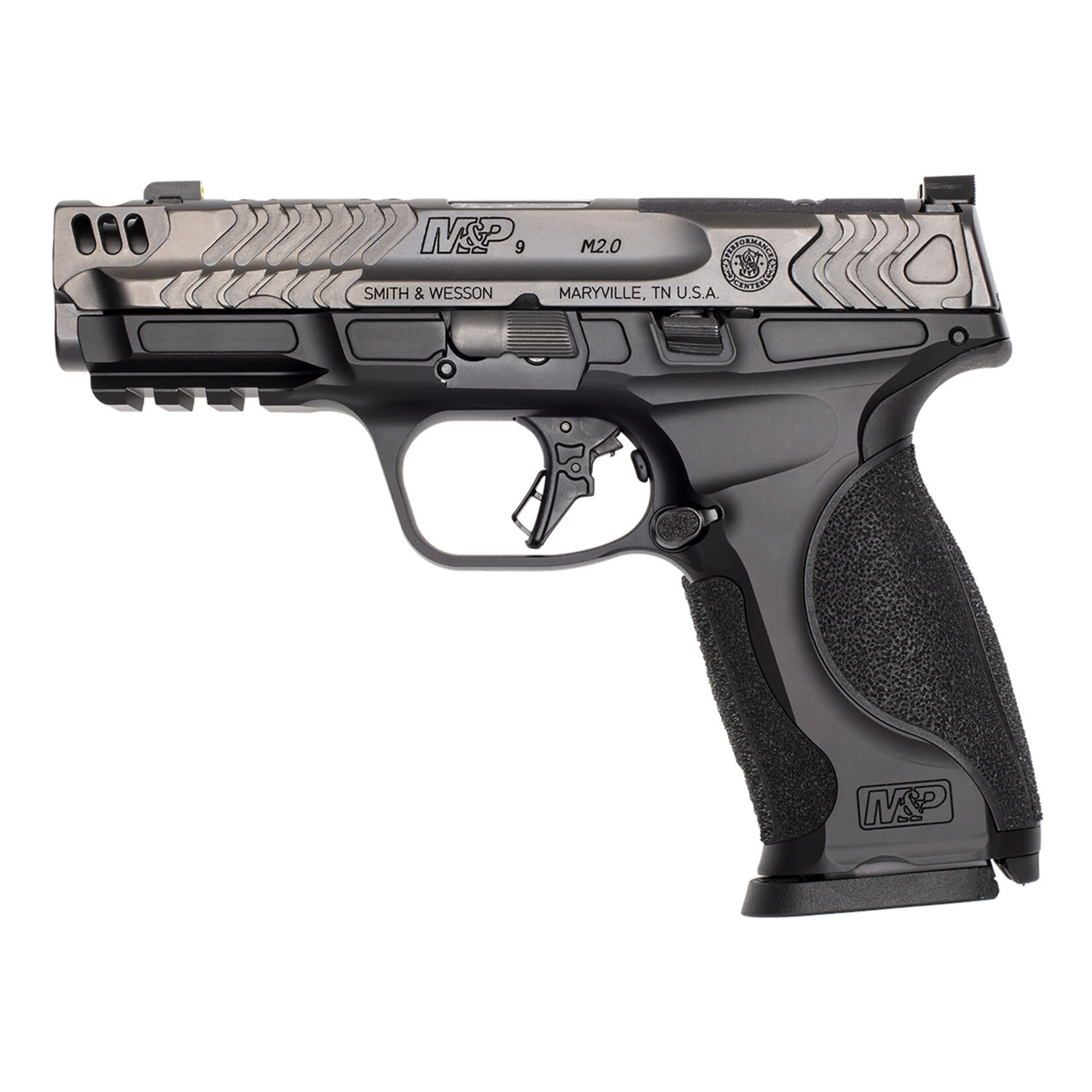 Smith & Wesson Smith & Wesson M&P M2.0 Metal Full Size Frame 9mm Luger 17+1 4.22" Black Armornite Stainless Steel Barrel Gray Armornite Optic Cut/Serrated Stainless Steel Slide Black Aluminum Black Polymer Grip Right Hand No Thumb Safety