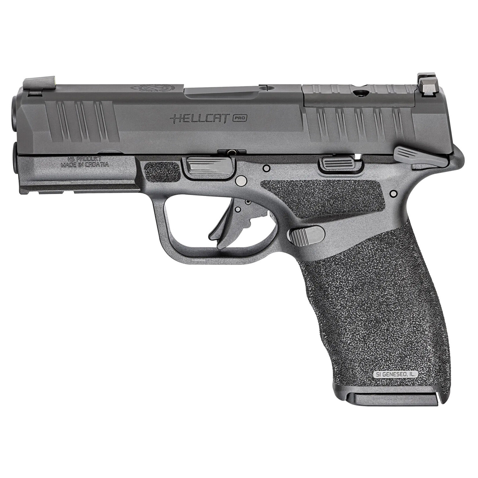 Springfield Armory Springfield Armory HCP9379BOSPGU24 Hellcat Pro OSP 9mm Luger 17+1 3.70" Steel Barrel, Black Melonite Optic Ready/Serrated Steel Slide, Black Polymer Frame w/Picatinny Rail, Adaptive Texture Grip, Viridian RFX-11 Green Dot, 5 Mags & Bags